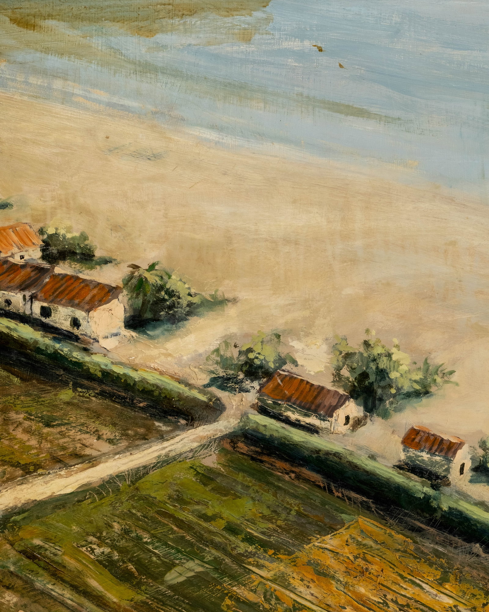 No Reserve: Large Coastal Village Beach Landscape Painting, Early 20th Century - 7