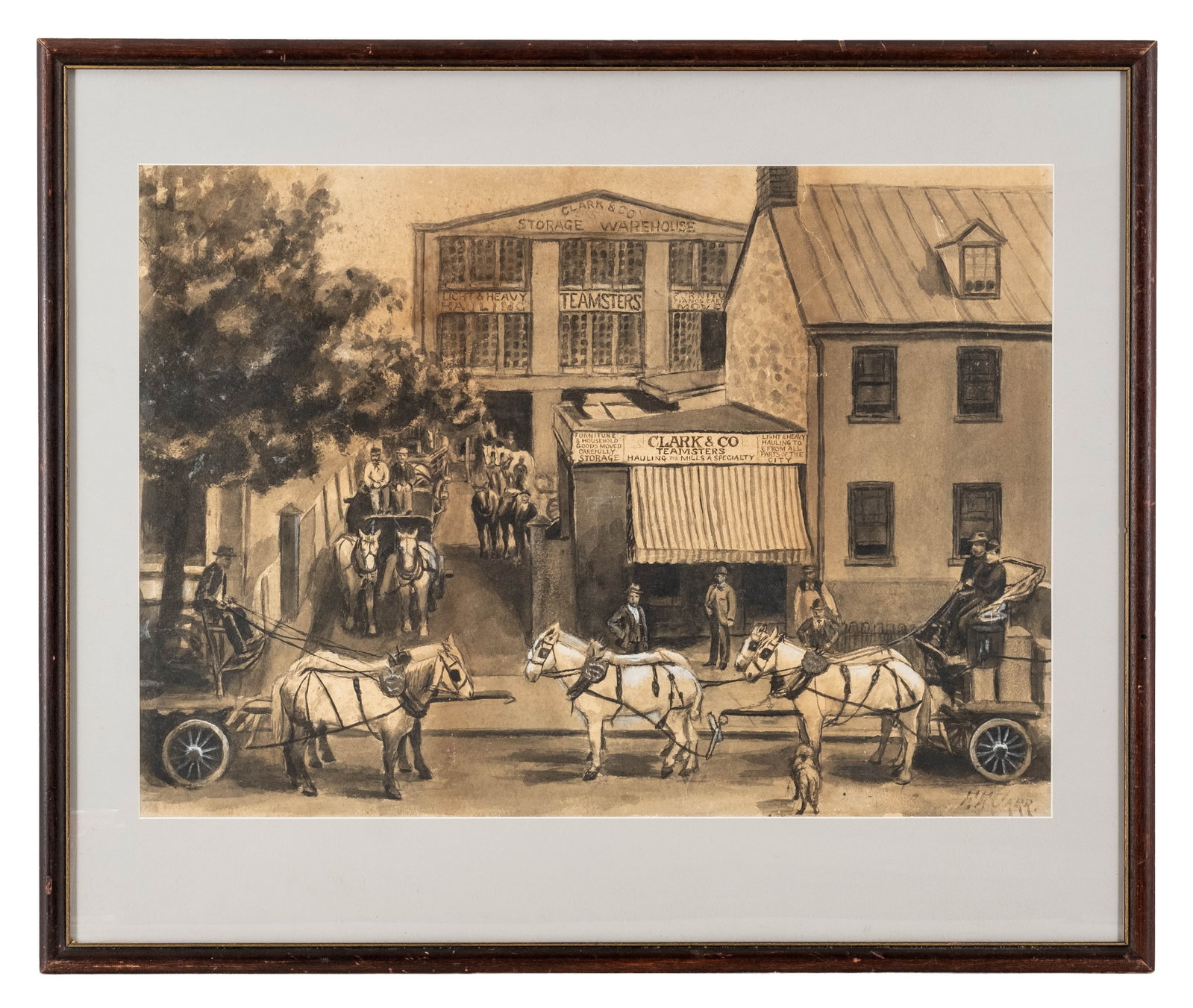 No Reserve: Signed Clark & Co. Teamsters Storage Warehouse Watercolor Painting early 20th century (1 of 9)