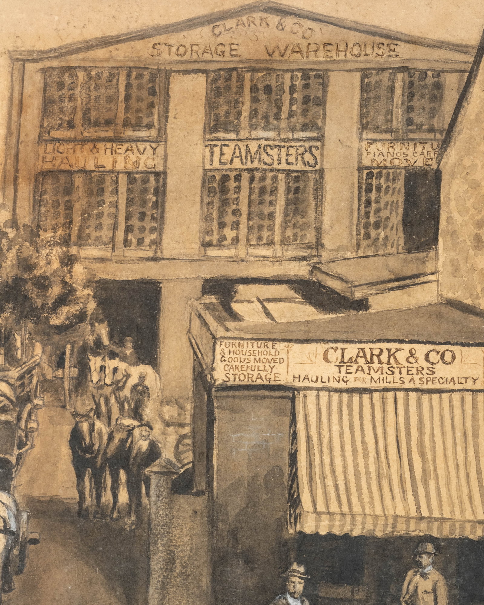 No Reserve: Signed Clark & Co. Teamsters Storage Warehouse Watercolor Painting early 20th century - 6