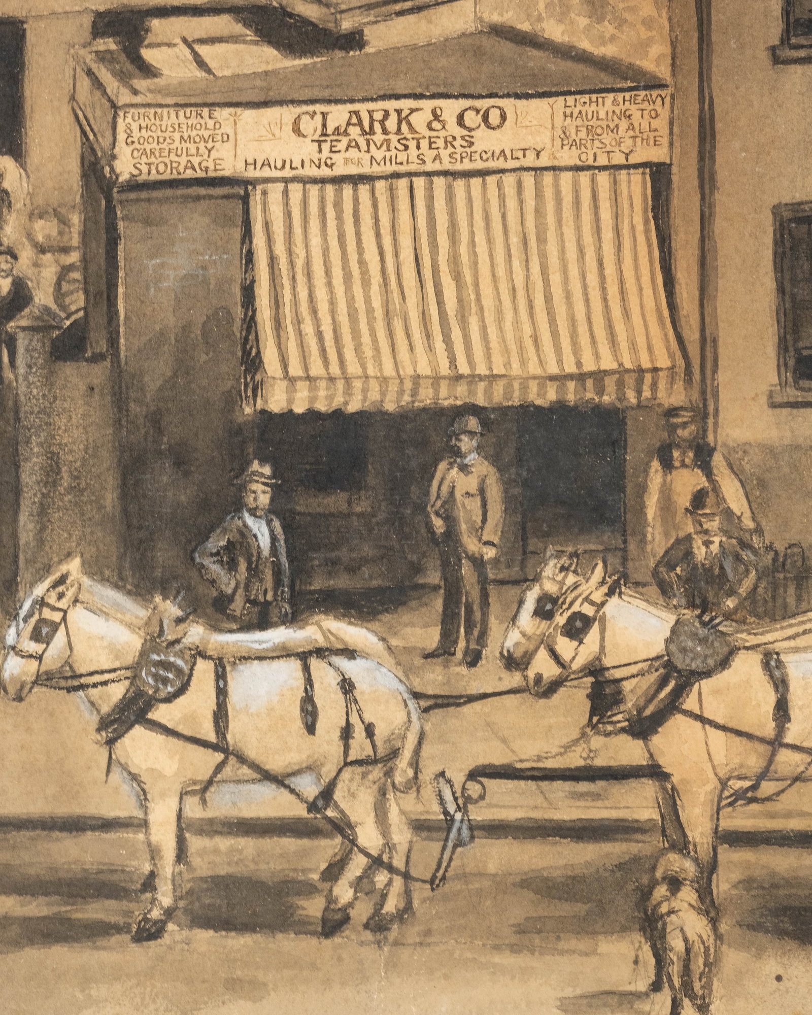 No Reserve: Signed Clark & Co. Teamsters Storage Warehouse Watercolor Painting early 20th century - 7