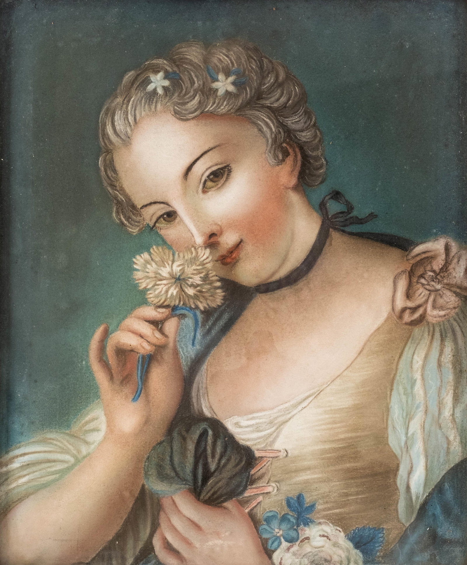 No Reserve: French School 18th - early 19th Century Portrait of a Young Woman with Flower Pastel - 2