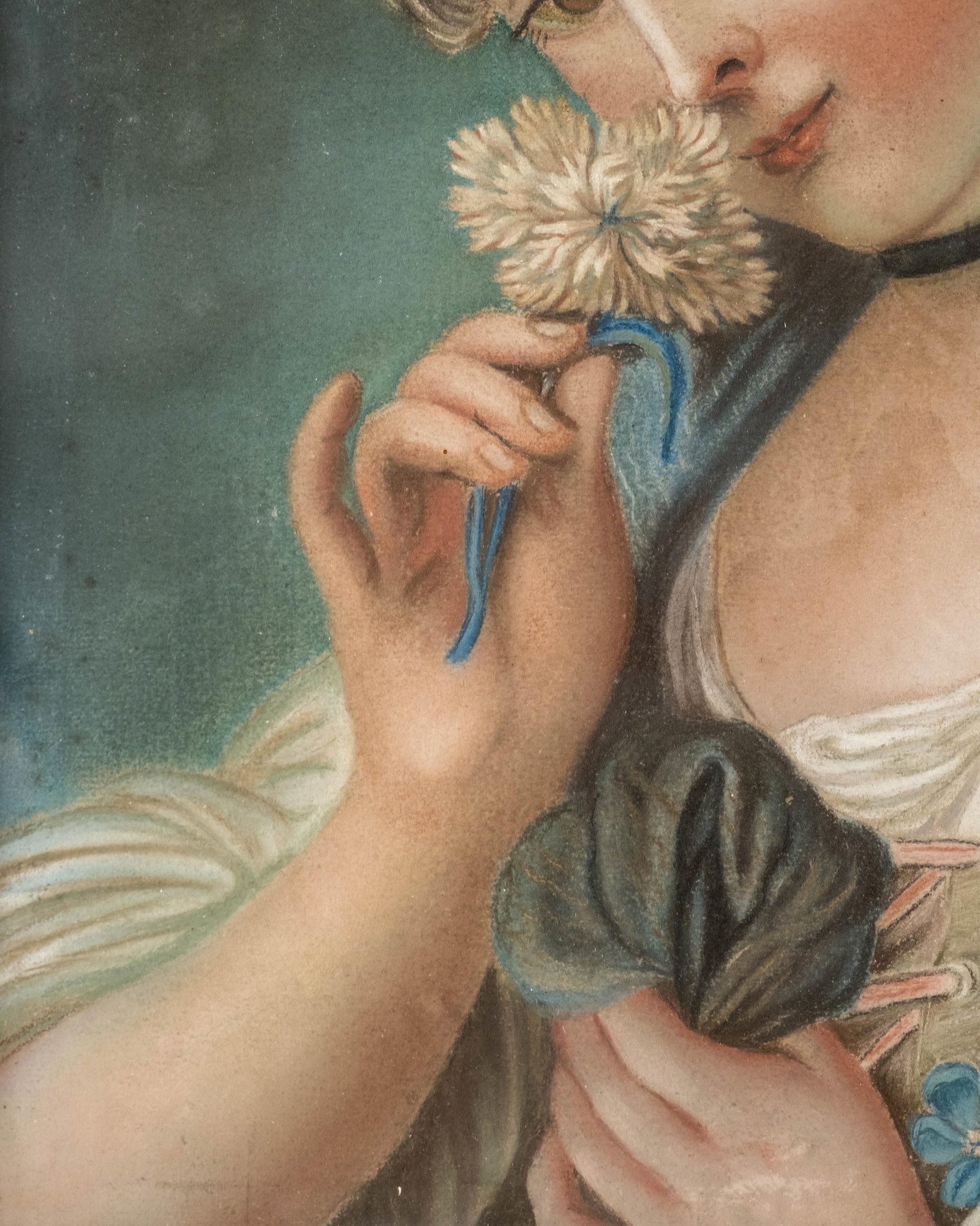No Reserve: French School 18th - early 19th Century Portrait of a Young Woman with Flower Pastel - 5