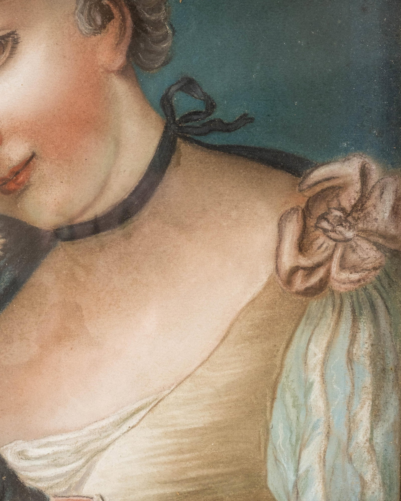 No Reserve: French School 18th - early 19th Century Portrait of a Young Woman with Flower Pastel - 6