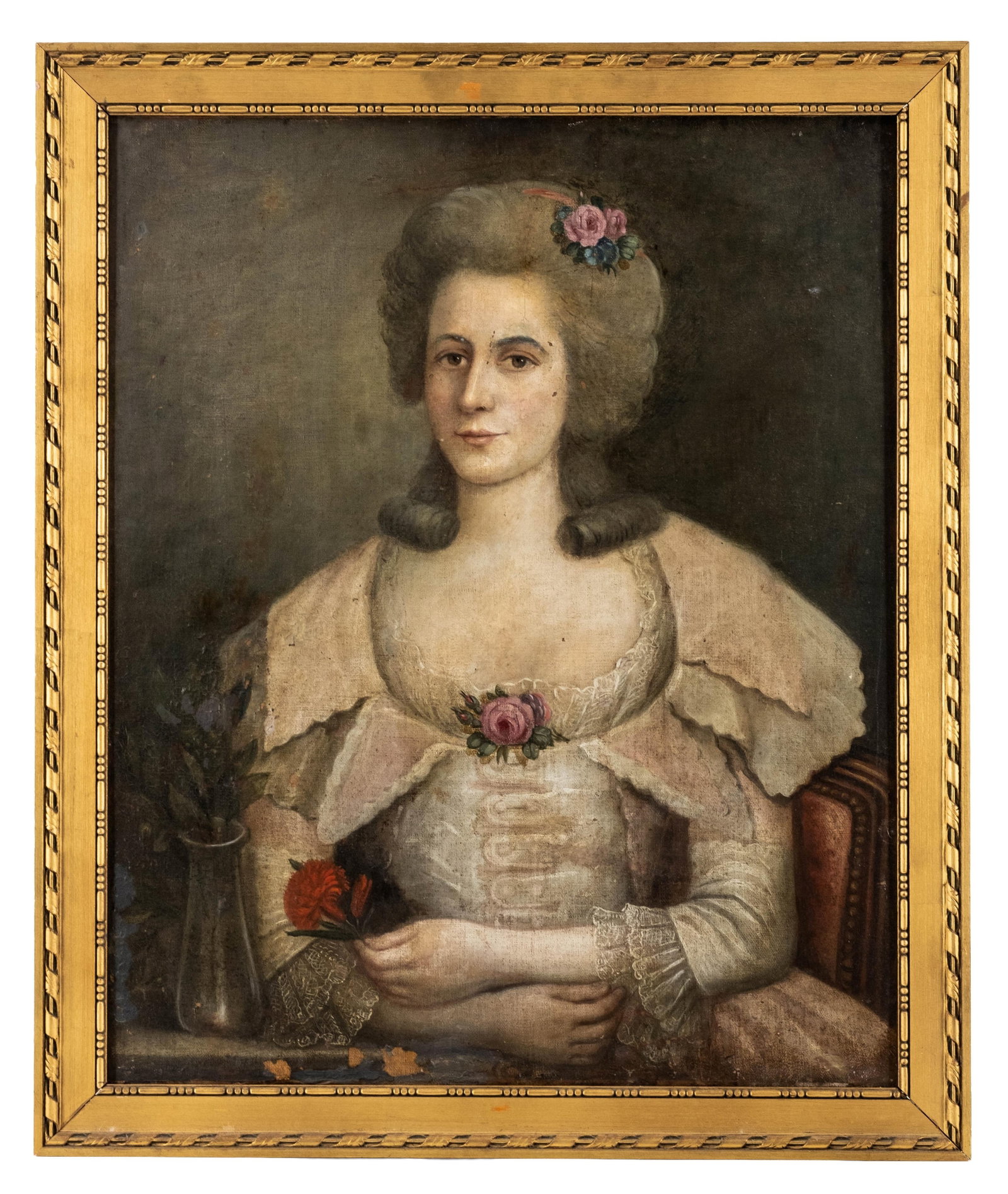 No Reserve: French School Late 18th Century Portrait Of A Woman In White Dress, Oil On Canvas (1 of 9)