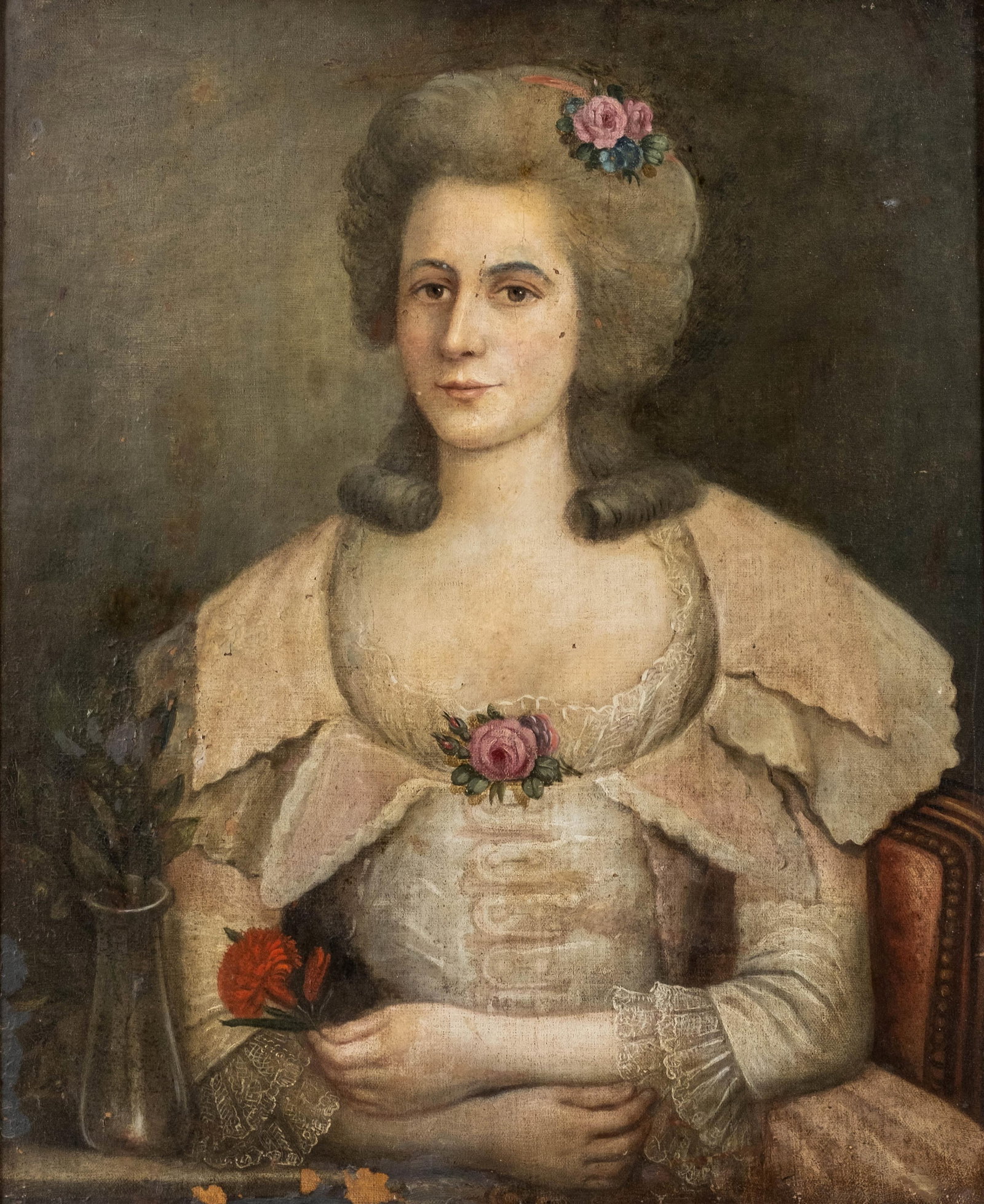 No Reserve: French School Late 18th Century Portrait Of A Woman In White Dress, Oil On Canvas - 2
