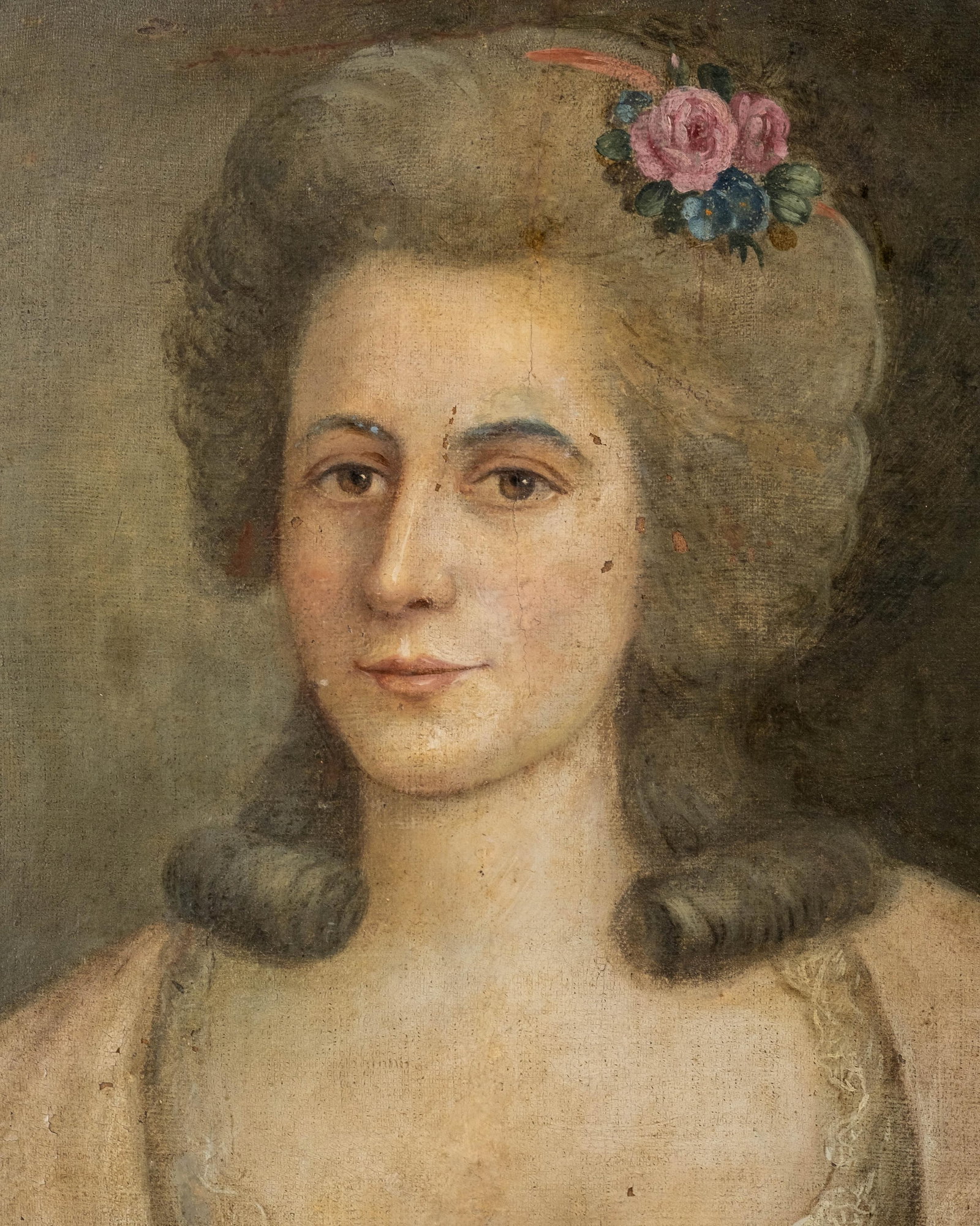 No Reserve: French School Late 18th Century Portrait Of A Woman In White Dress, Oil On Canvas - 4