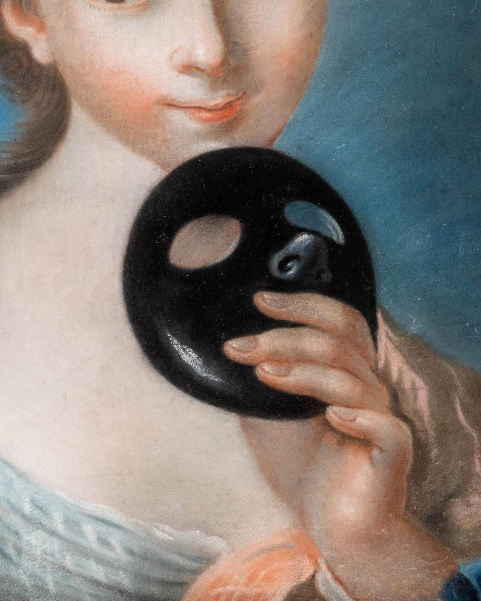 French School Pastel Portrait of a Young Woman with Mask, Circa 1800 - 5