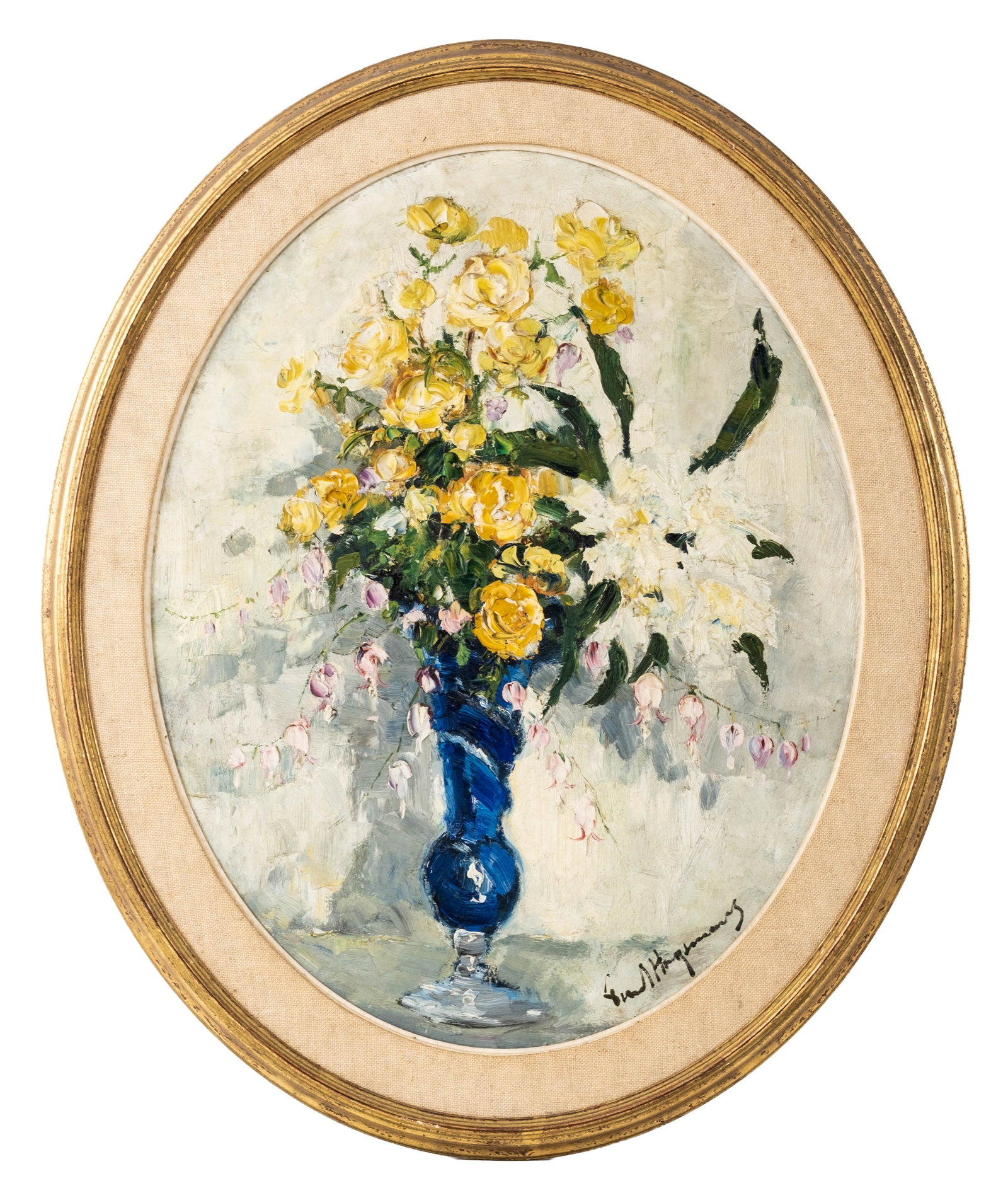 Paul Hagemans Signed 'Yellow Bouquet In The Blue Vase' Oil Painting (1 of 8)