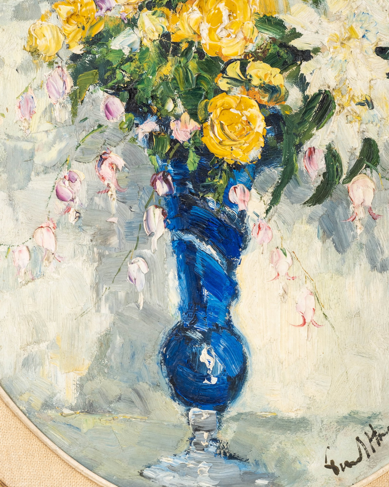 Paul Hagemans Signed 'Yellow Bouquet In The Blue Vase' Oil Painting - 7