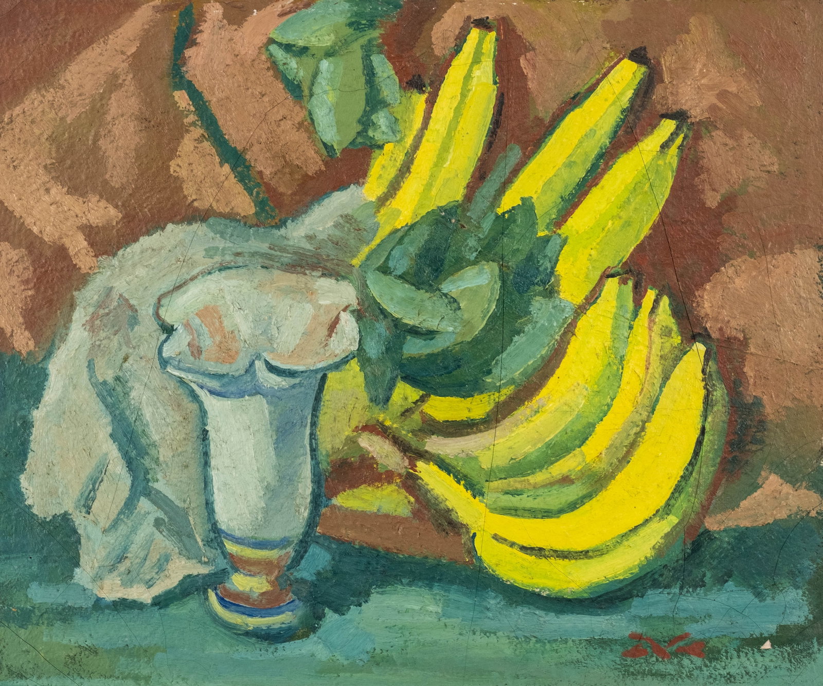 No Reserve: Mystery Artist: Monogrammed Modernist Still Life With Bananas, Oil Painting (1 of 8)