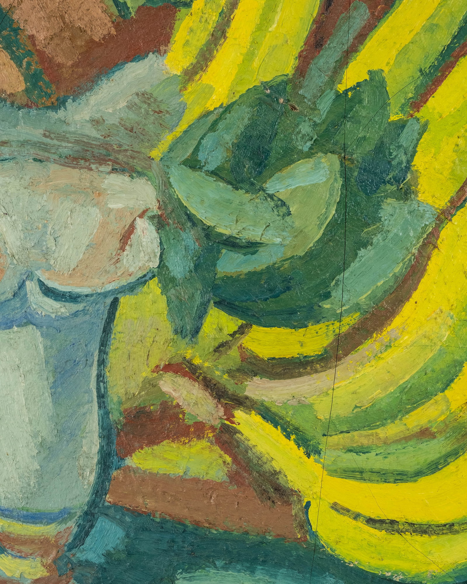 No Reserve: Mystery Artist: Monogrammed Modernist Still Life With Bananas, Oil Painting - 6