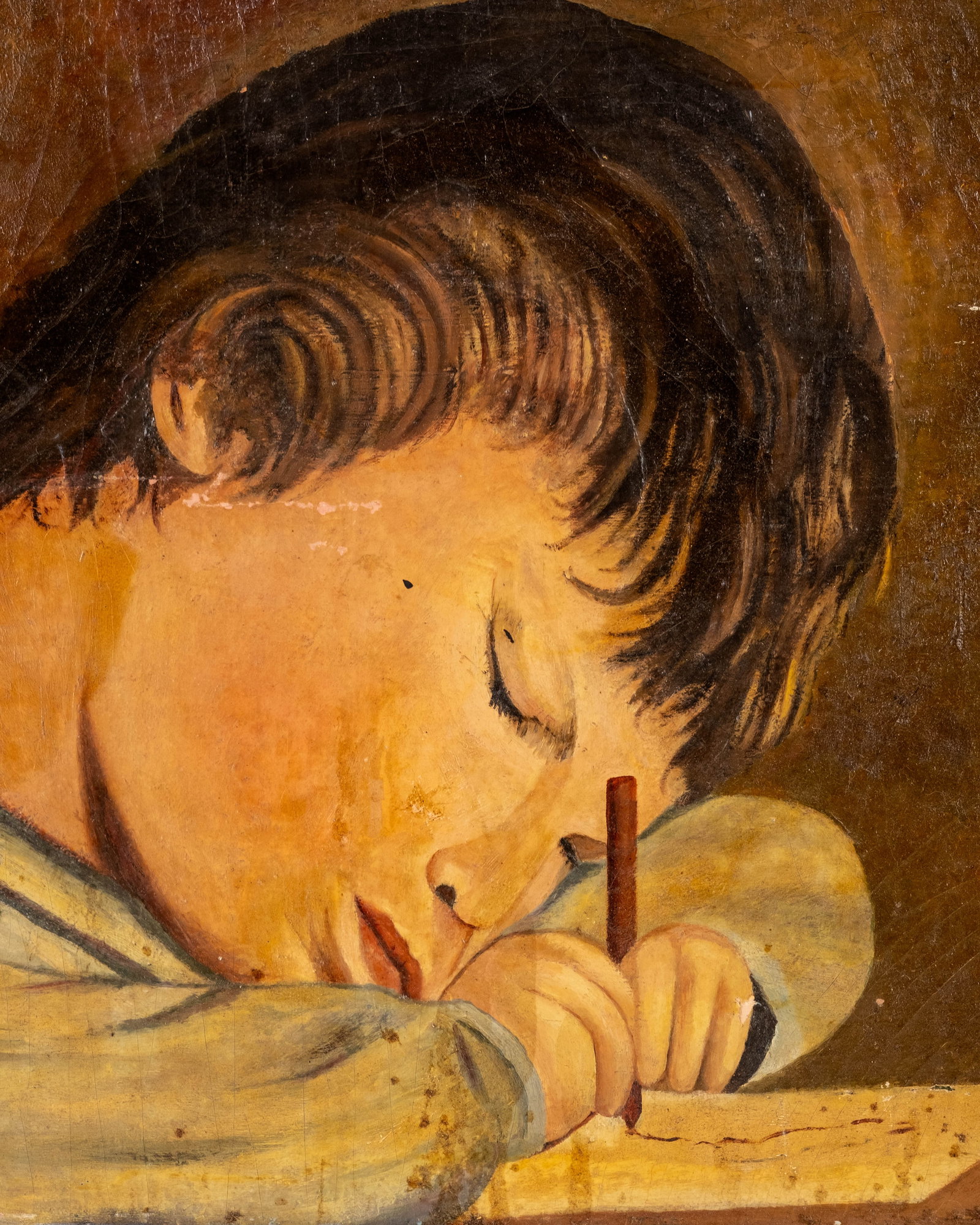 No Reserve: Kallish Signed Child Writing Oil Painting on Board - 5