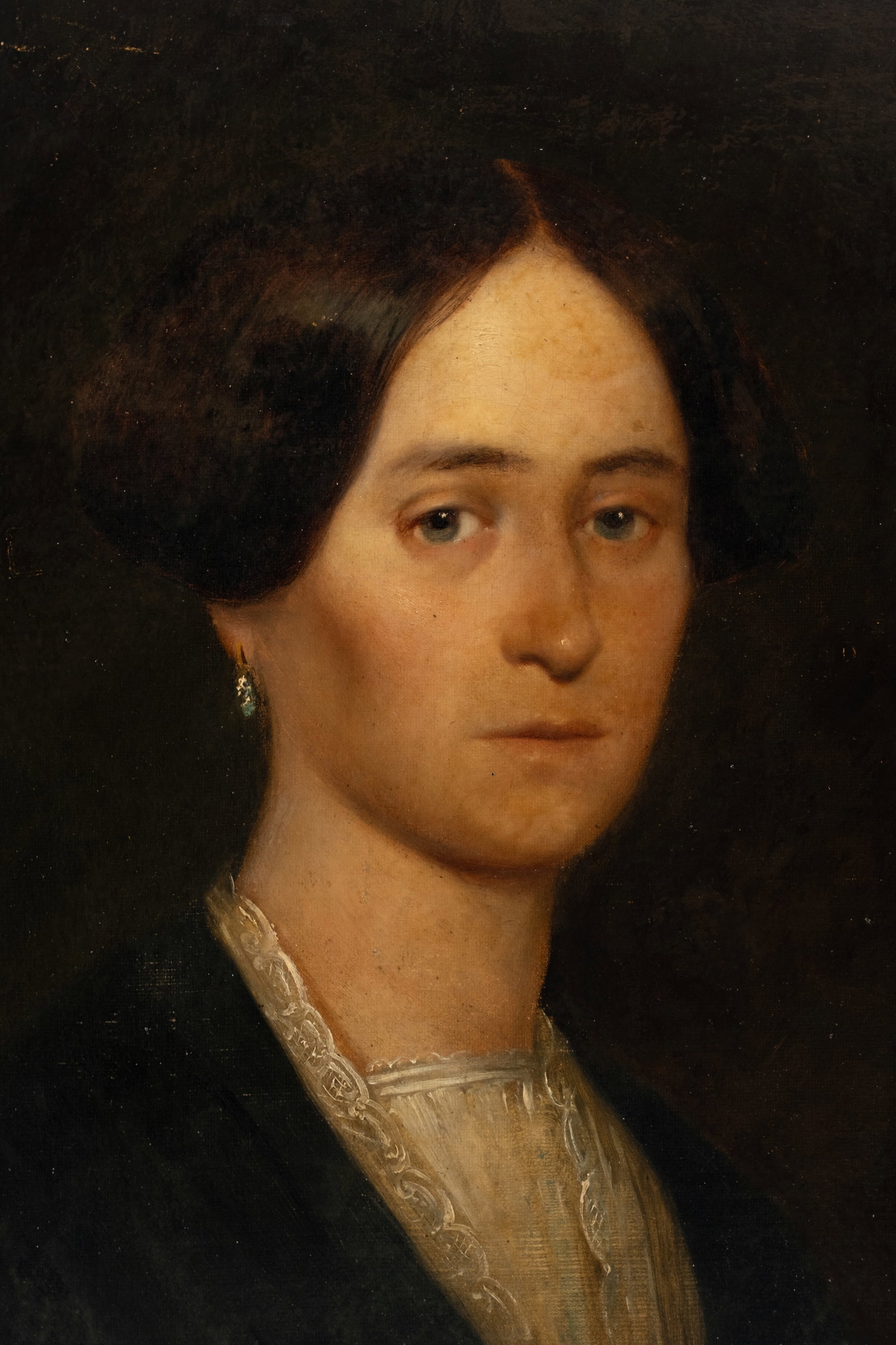 No Reserve: French School 19th Century Portrait of a Woman with Blue Eyes Oil Painting (1 of 6)