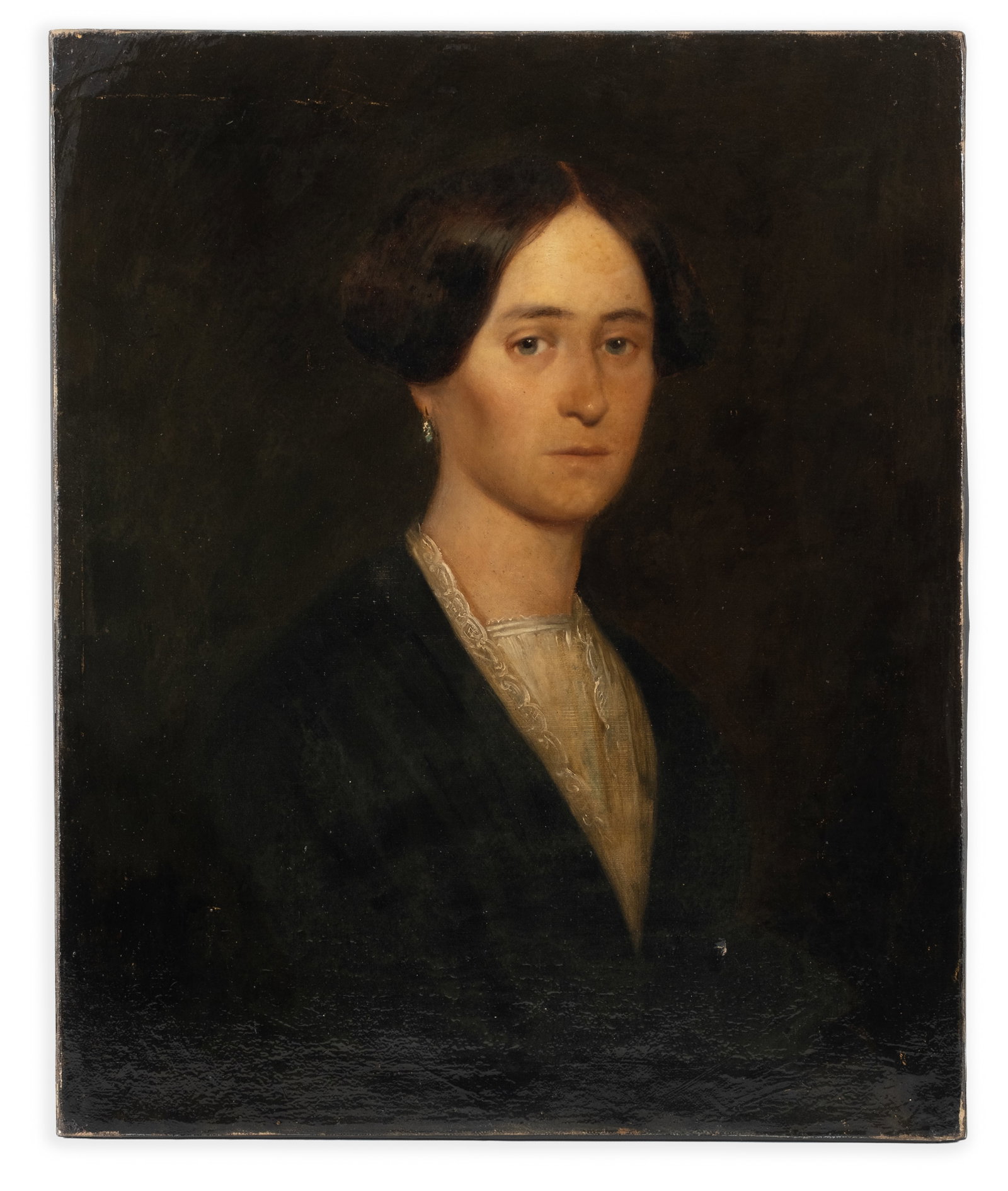 No Reserve: French School 19th Century Portrait of a Woman with Blue Eyes Oil Painting - 2