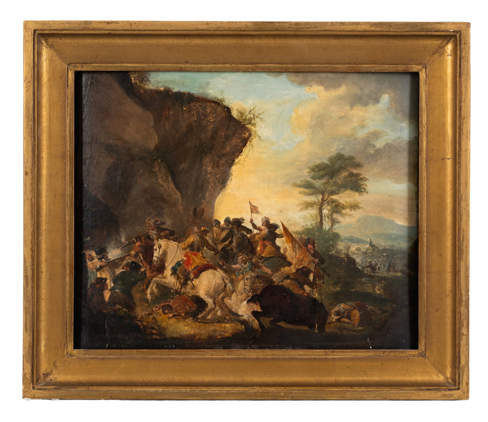 No Reserve: 19th Century European School 'Capture of a Criminal Gang' Oil on Panel Painting (1 of 6)