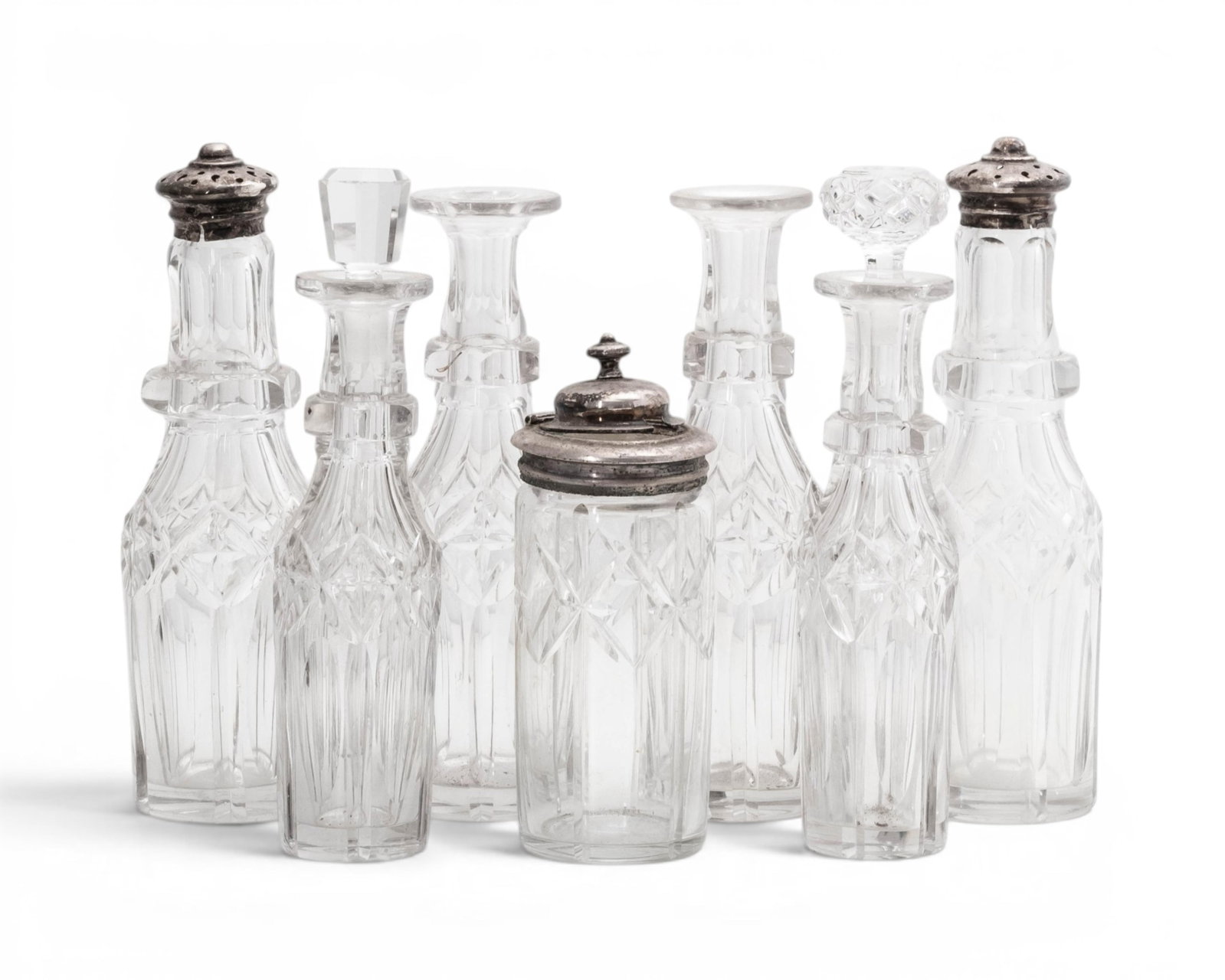 No Reserve: Silverplate And Seven-Bottle Cut Glass condiment Cruet Set - 2
