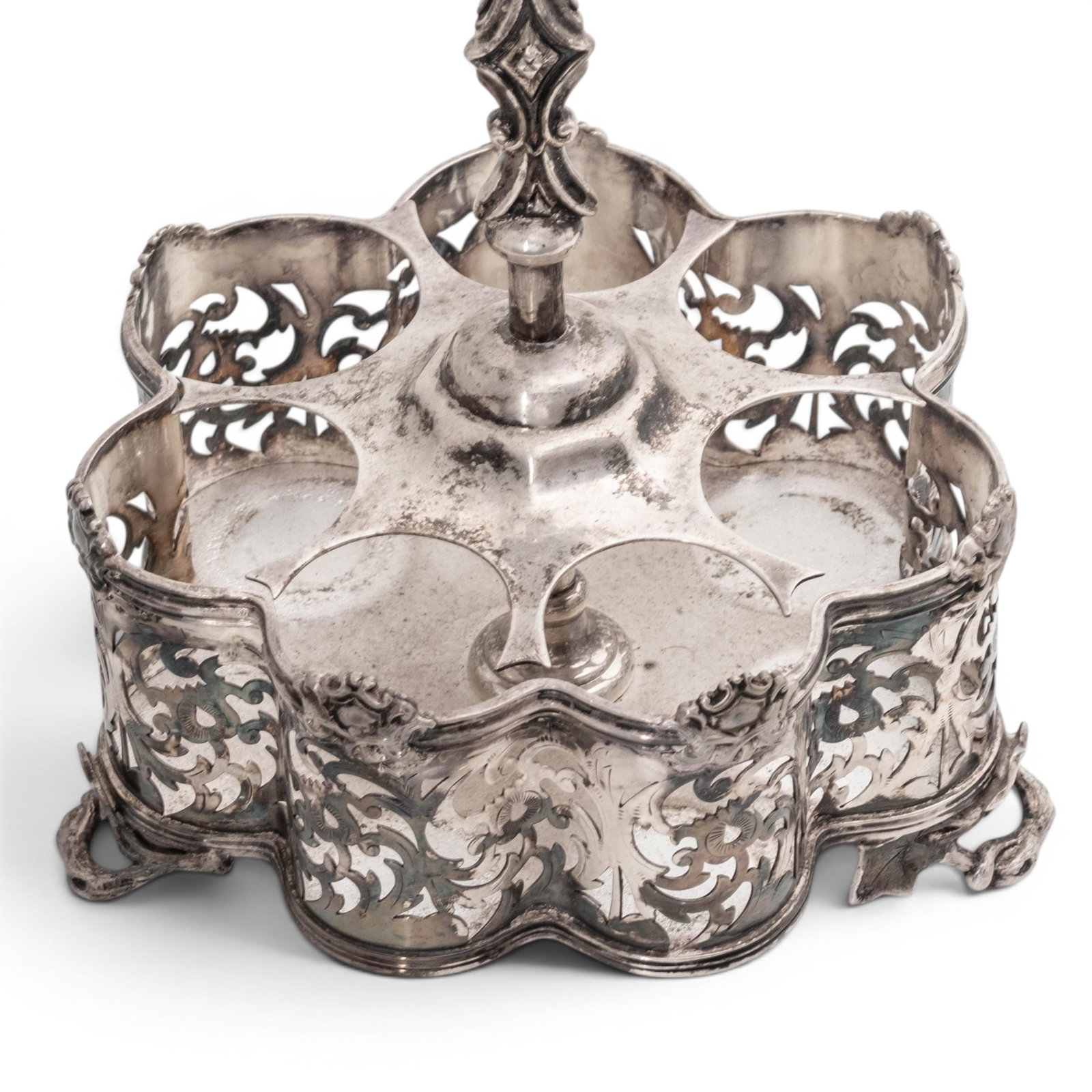 No Reserve: Silverplate And Seven-Bottle Cut Glass condiment Cruet Set - 5