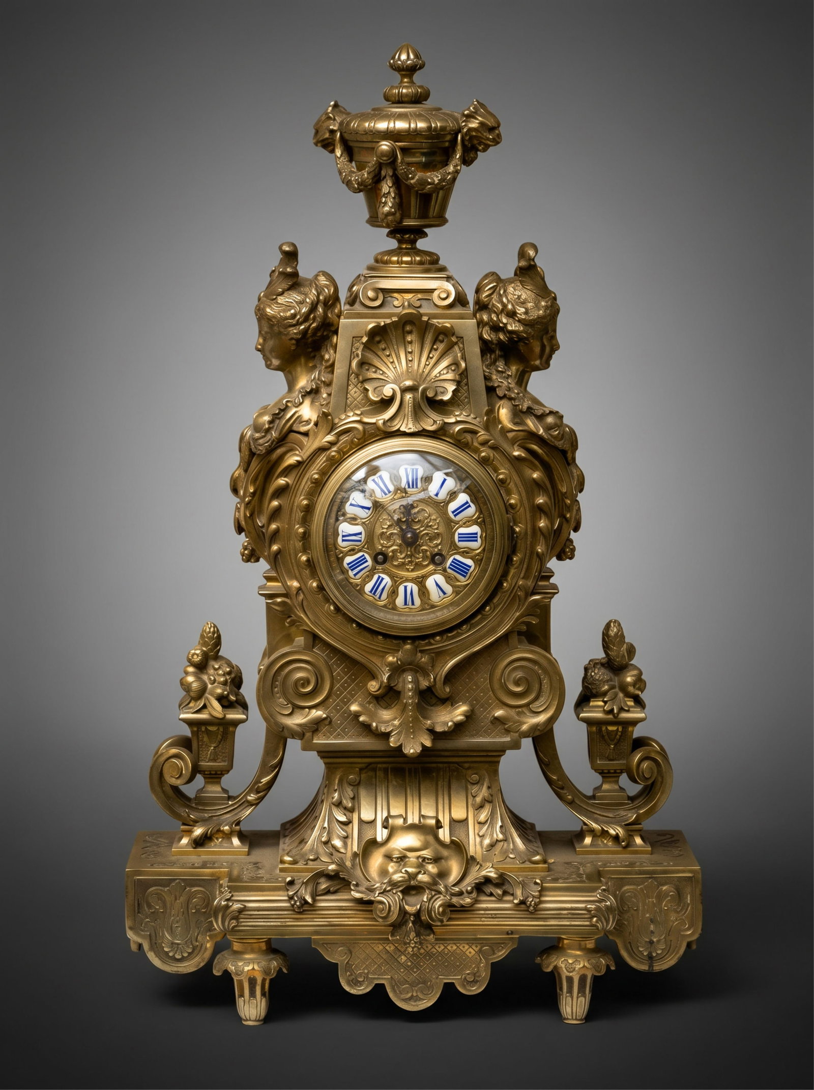 No Reserve: Tall Renaissance Revival Bronze Baroque Clock, 19th Century w/ Pendulum (1 of 7)
