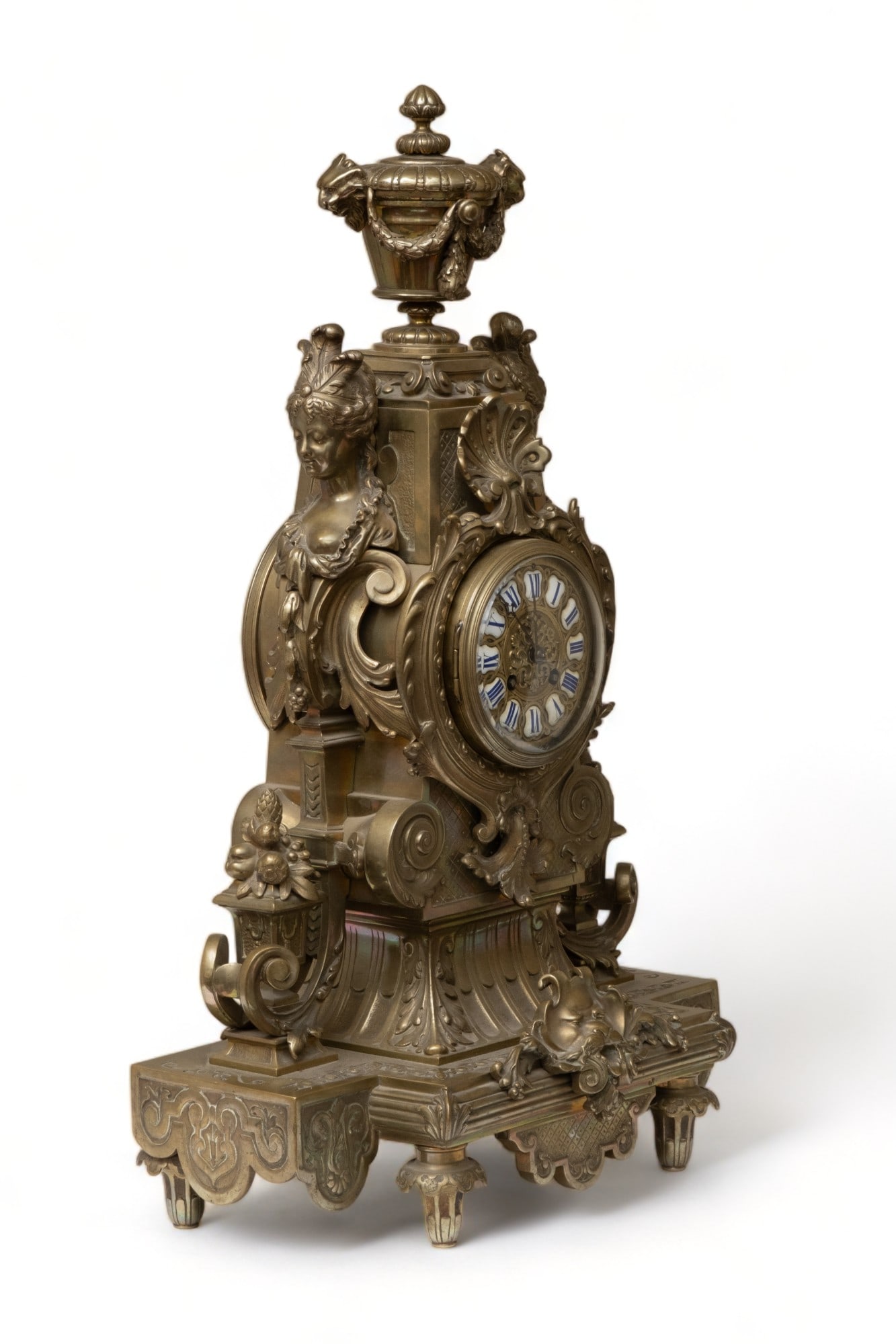 No Reserve: Tall Renaissance Revival Bronze Baroque Clock, 19th Century w/ Pendulum - 4