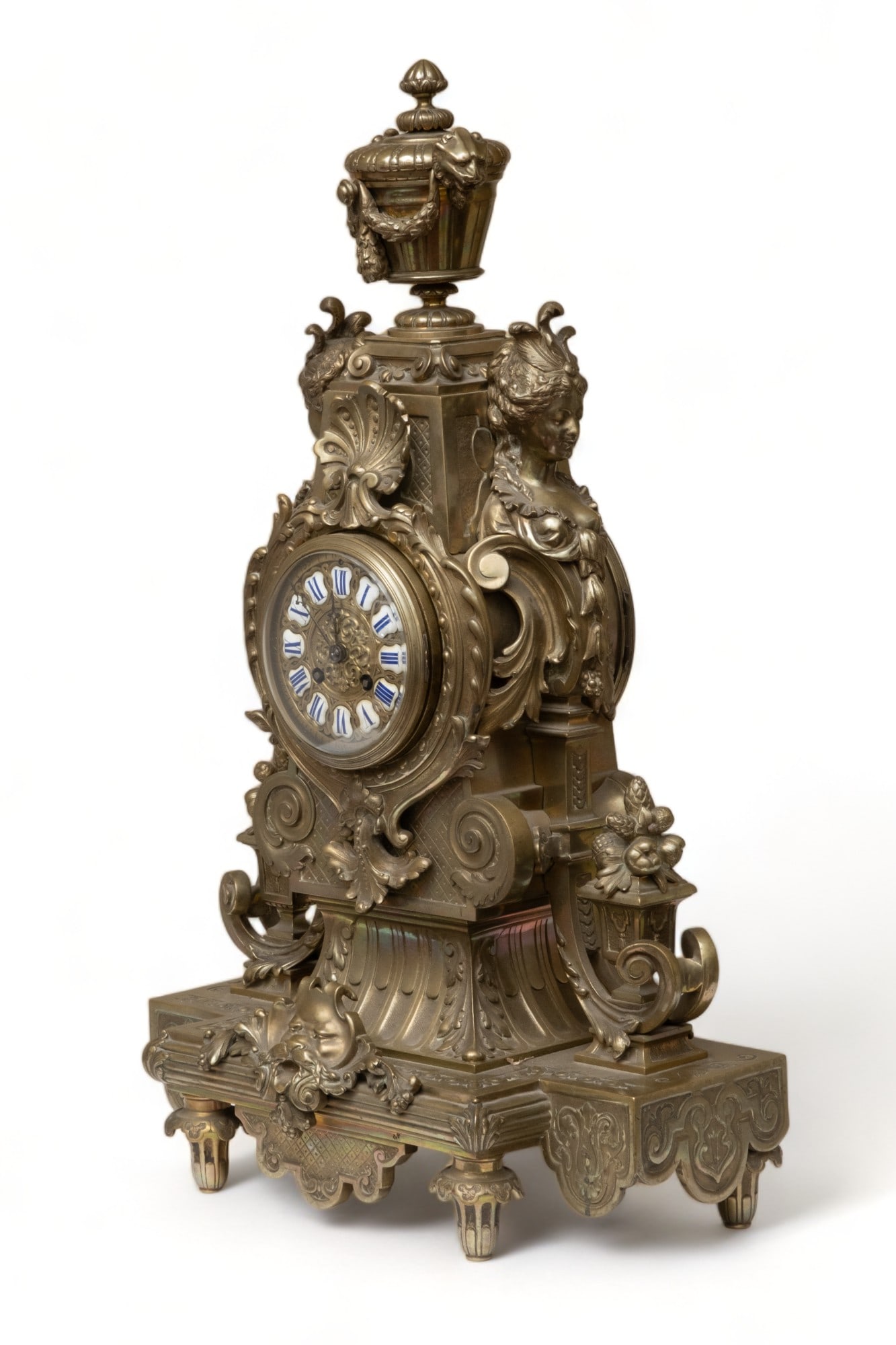 No Reserve: Tall Renaissance Revival Bronze Baroque Clock, 19th Century w/ Pendulum - 7