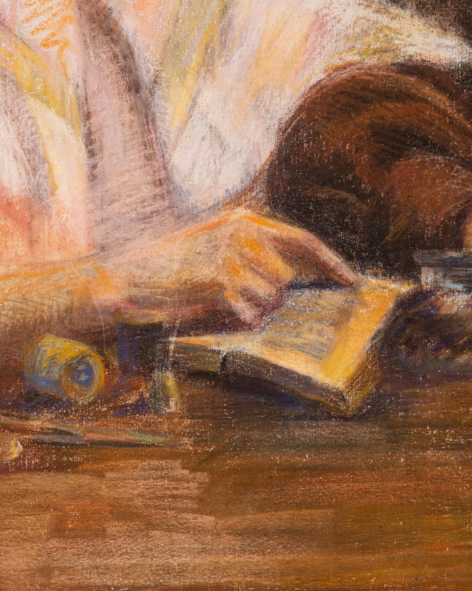 No Reserve: Elisabeth Gay Early 20th Century Pastel on Canvas Painting 'The Lesson', Signed - 7