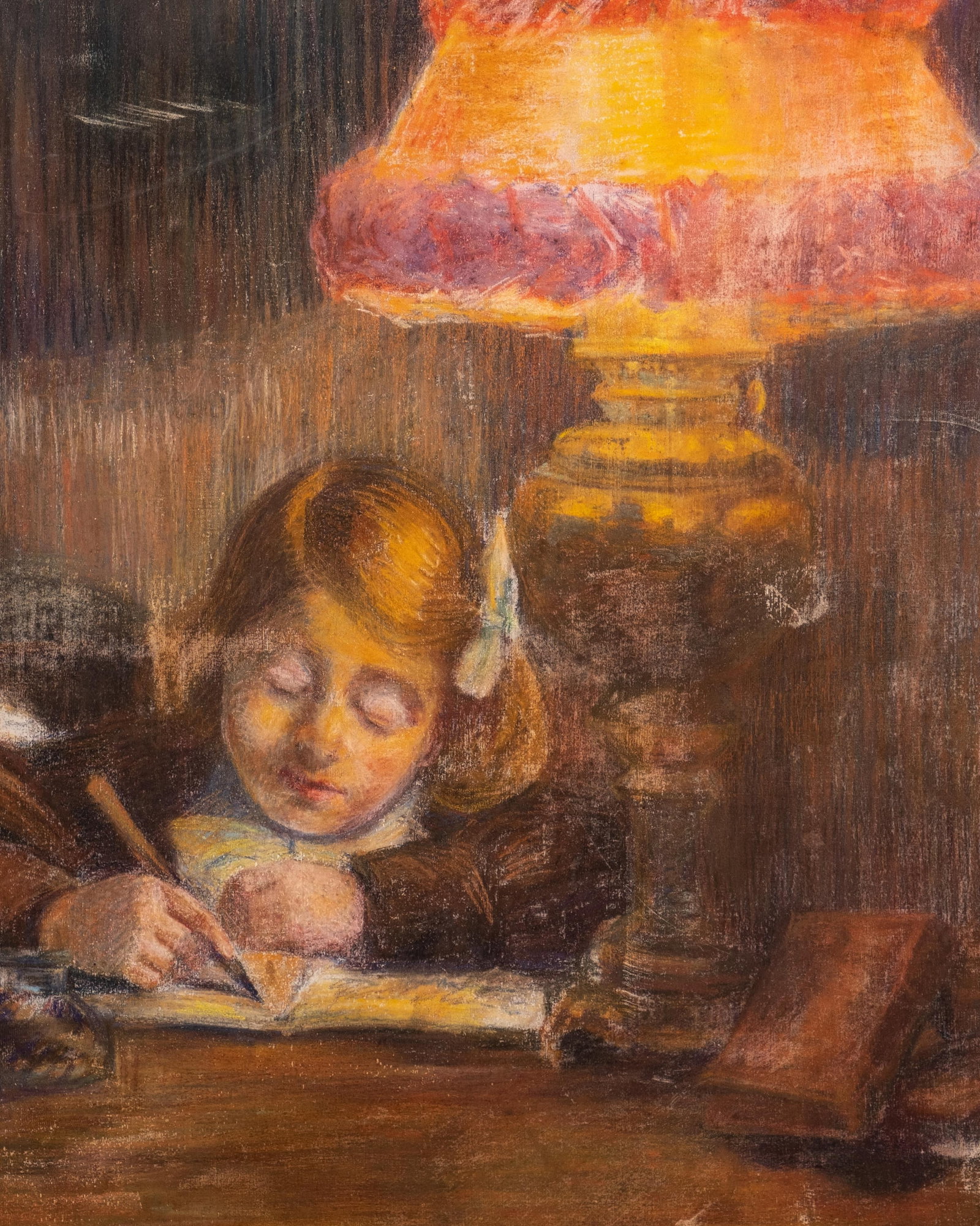 No Reserve: Elisabeth Gay Early 20th Century Pastel on Canvas Painting 'The Lesson', Signed - 8