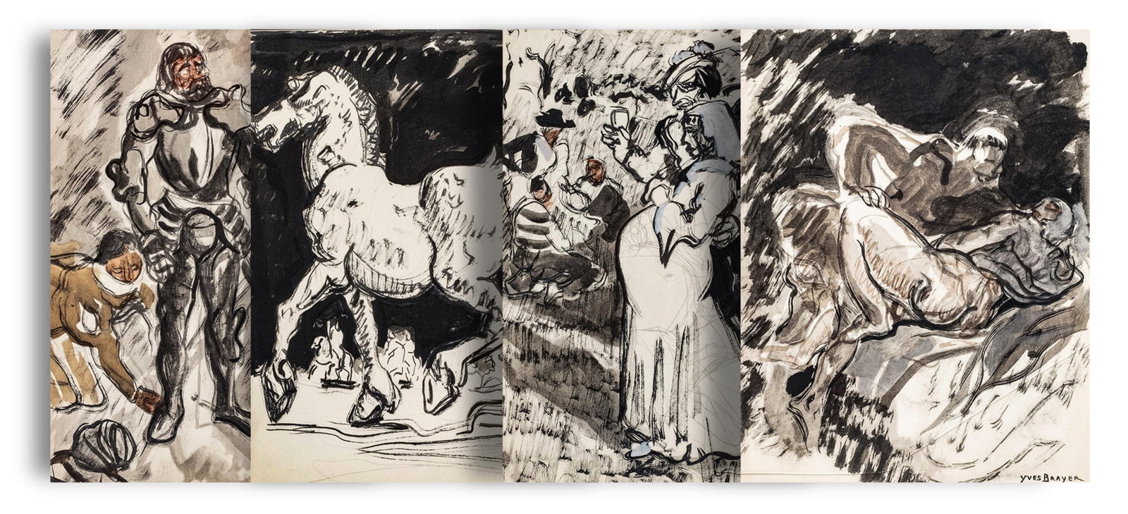 No Reserve: Group (4) Yves Brayer Signed Hand Painted illustrations, 1947: Keywords: French School, Mid-20th Century, Modernism, Expressionism, Figurative Art, Book Illustration, Rabelais Series, Maurice Rat adaptation, Union Latine d’Éditions Paris, livre d’artiste, ha