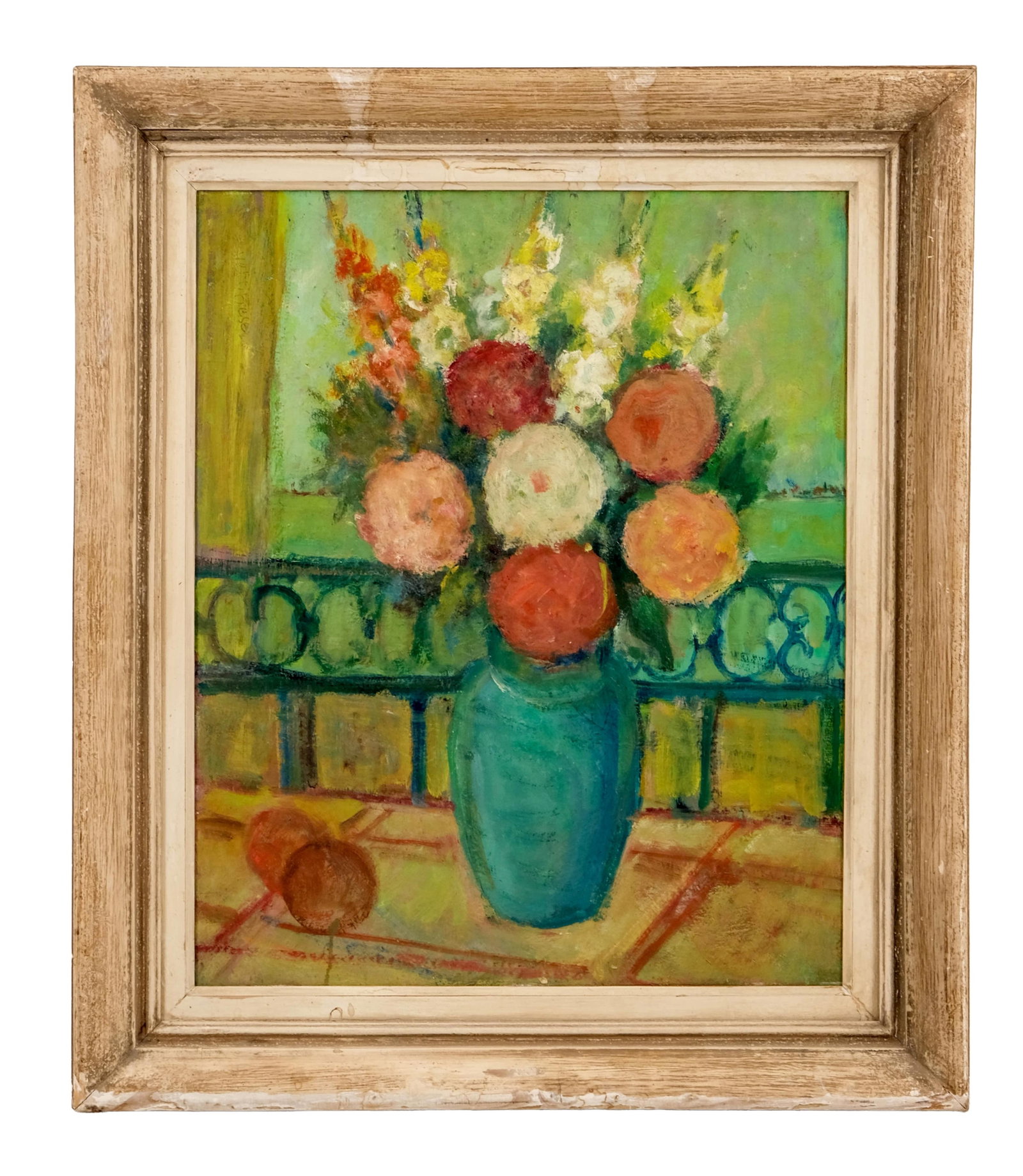 No Reserve: Mystery Artist, Impressionist School, 'Bouquet on the Balcony,' Signed Oil on Panel (1 of 13)