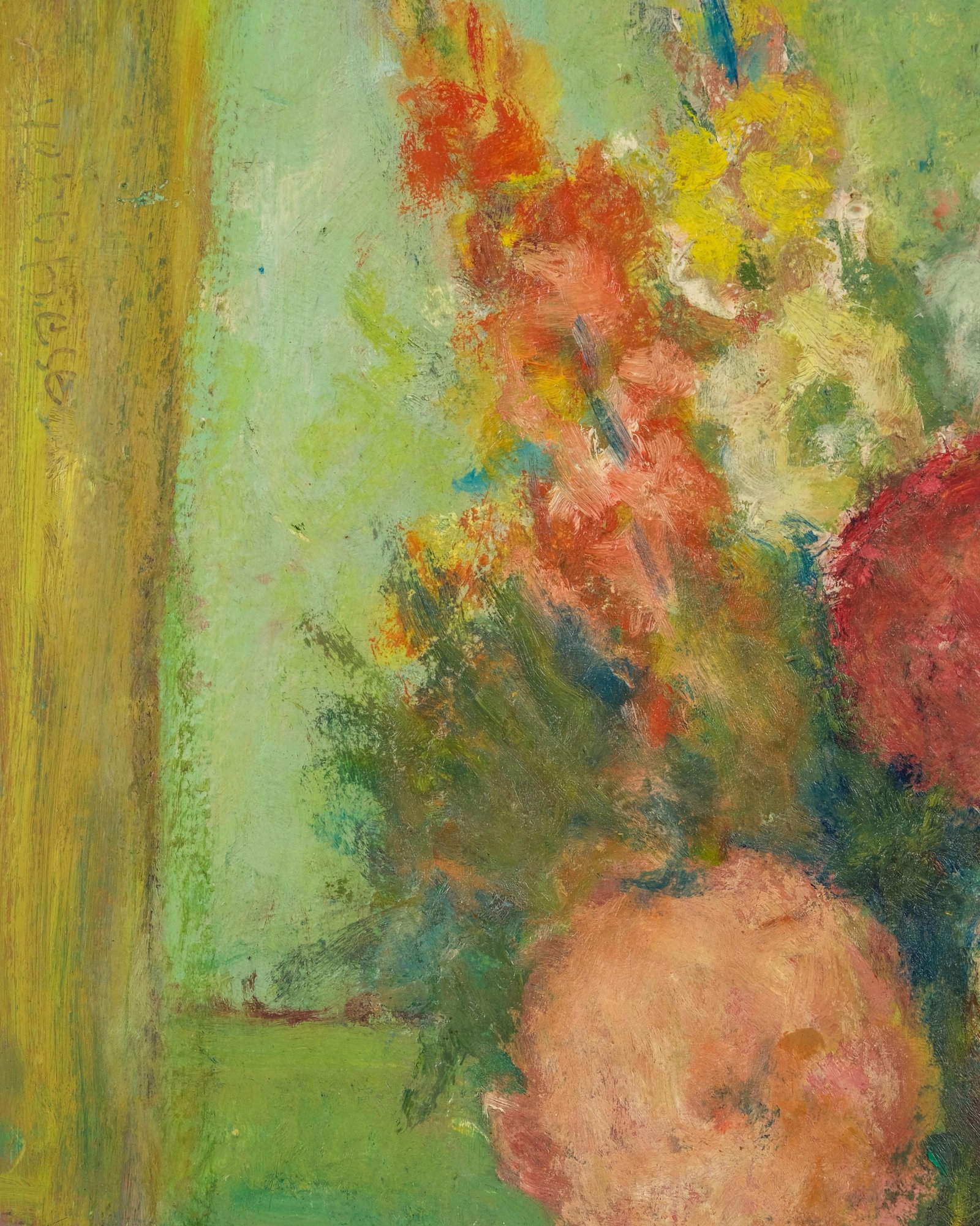 No Reserve: Mystery Artist, Impressionist School, 'Bouquet on the Balcony,' Signed Oil on Panel - 5