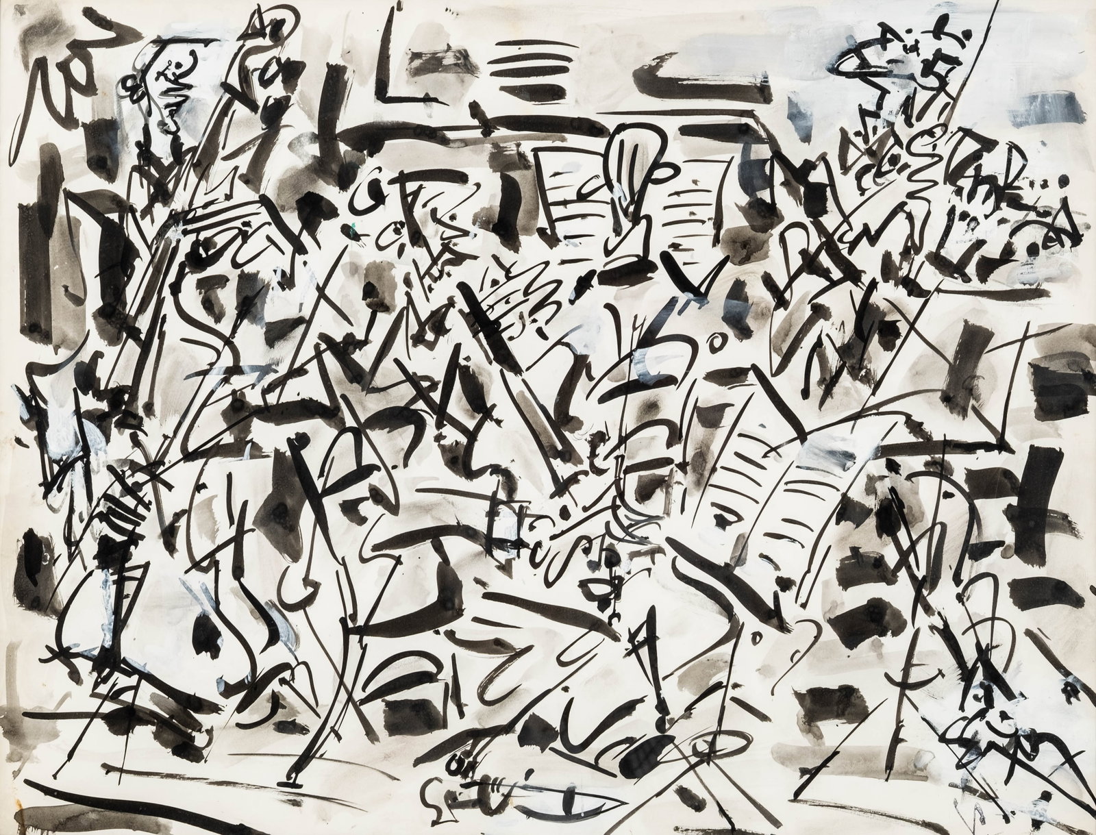 Gen Paul, Signed 'The Orchestra' Ink and Gouache Painting: Keywords: Gen Paul, Eugène Paul, French Art, Paris School, Expressionism, Modern Art, Orchestra, Musicians, Music, Figurative Art, Ink, Gouache, Works On Paper, 20th Century Summary: Gen Paul (Eugèn