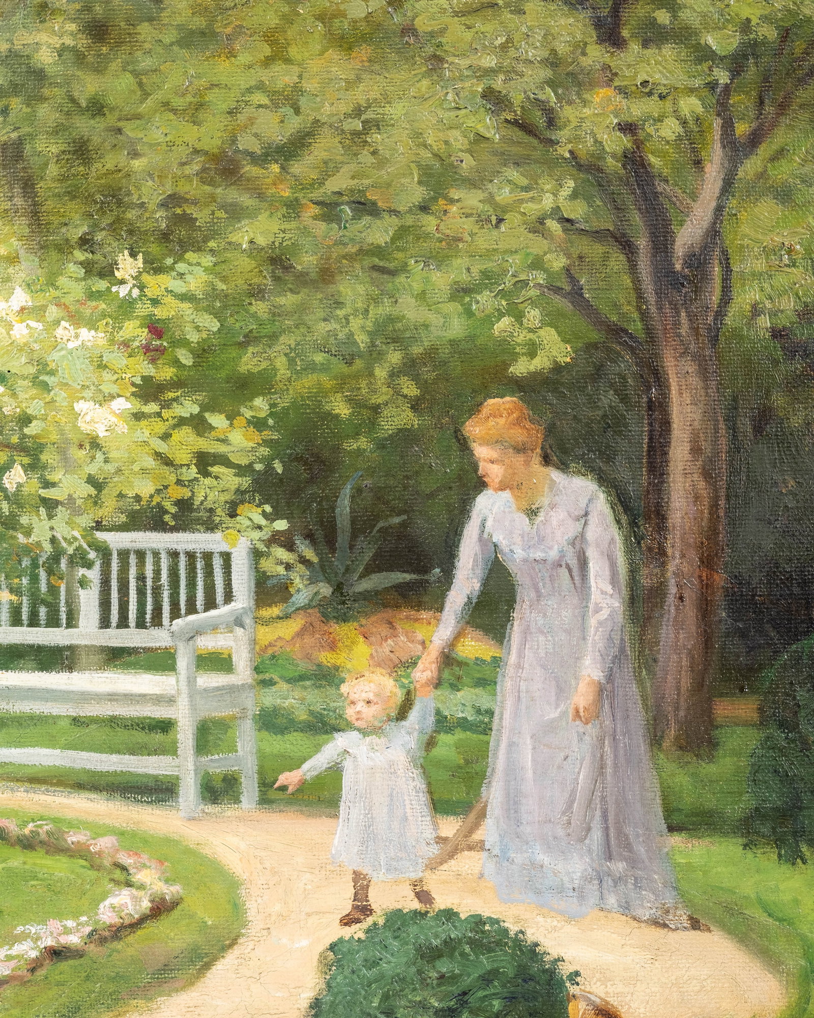 No Reserve: Béla Sándor, Signed Woman and Child in Garden Painting - 5