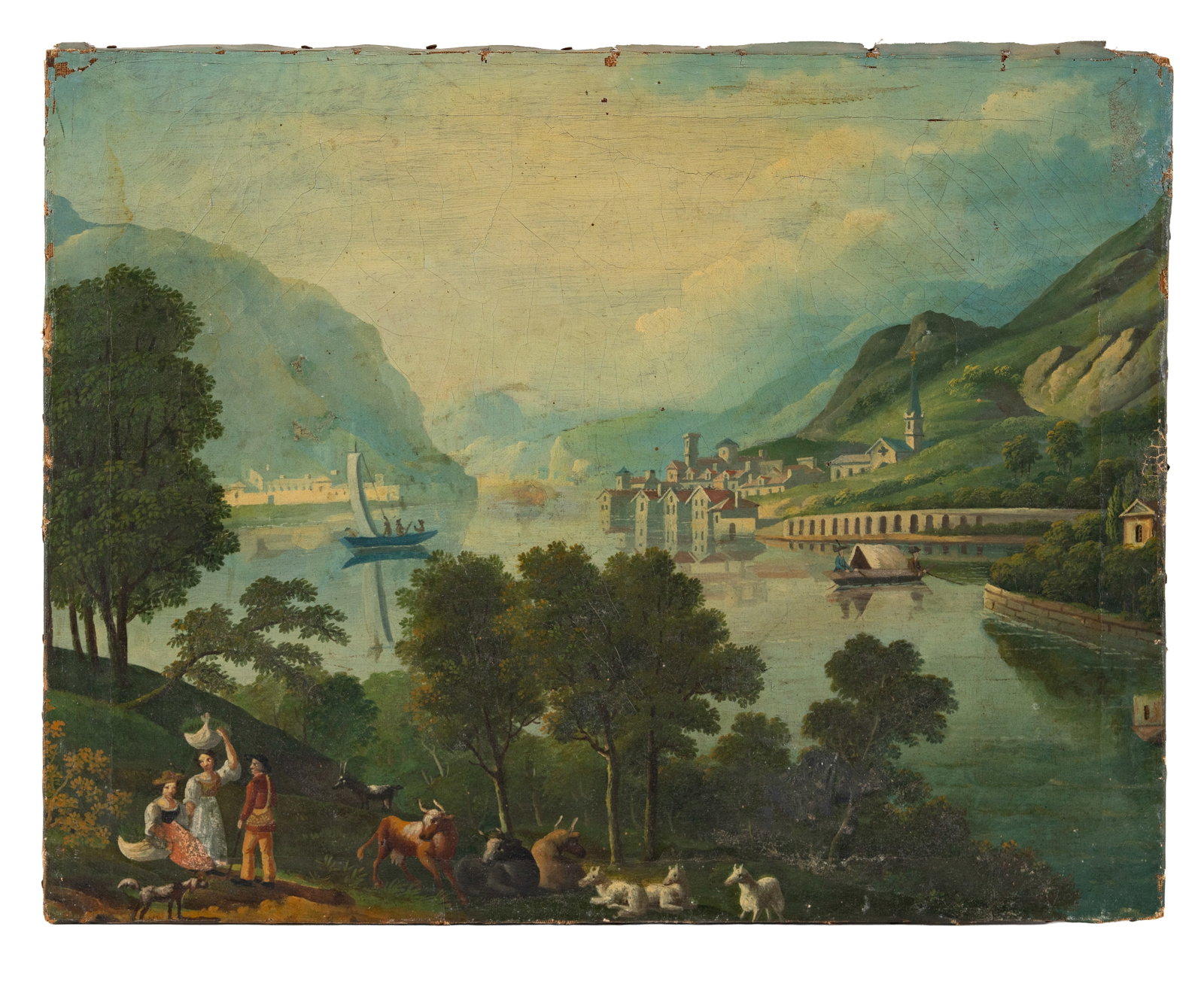 No Reserve: 18th Century Continental School Alpine Lake Landscape Oil Painting - 3