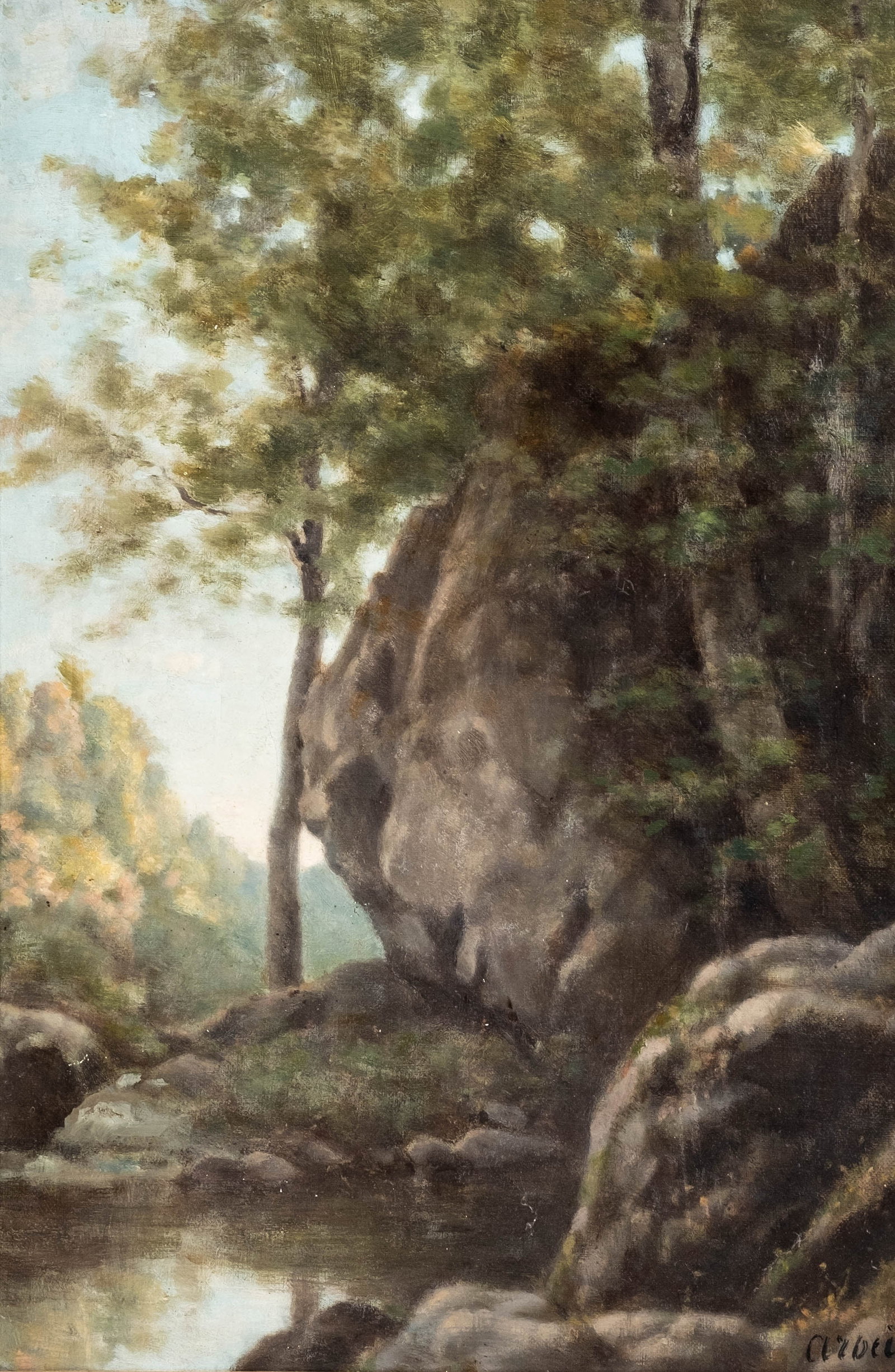 No Reserve: Mystery Artist 19th Century Signed Woodland Stream Landscape Painting (1 of 8)