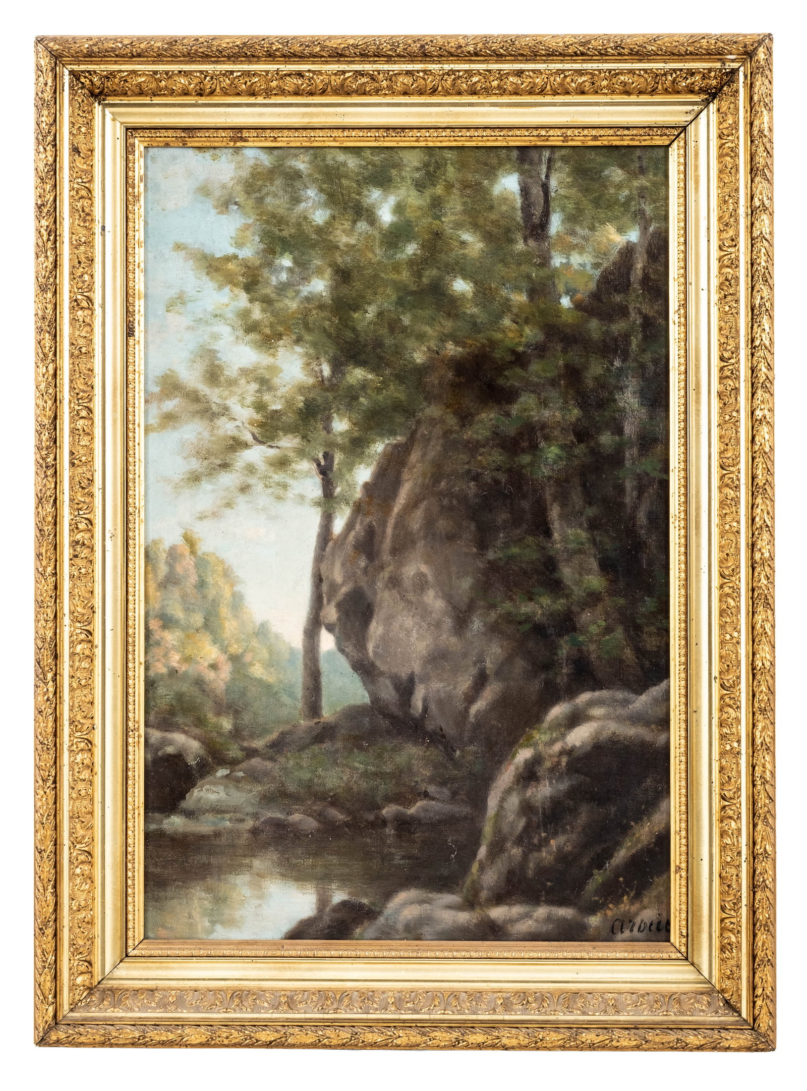No Reserve: Mystery Artist 19th Century Signed Woodland Stream Landscape Painting - 3