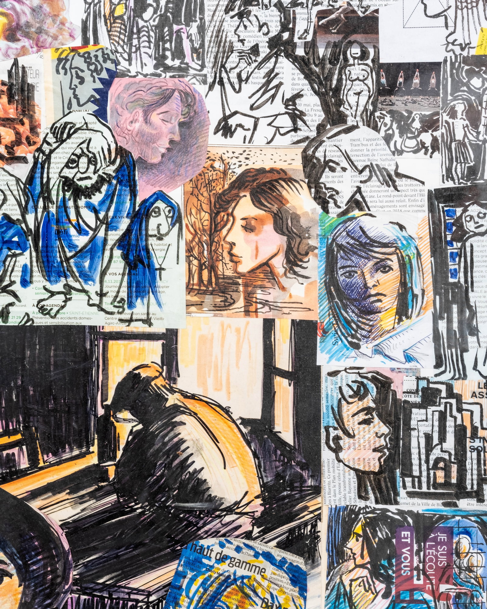 No Reserve: Signed Modern Figurative Mixed Media Collage Painting - 5