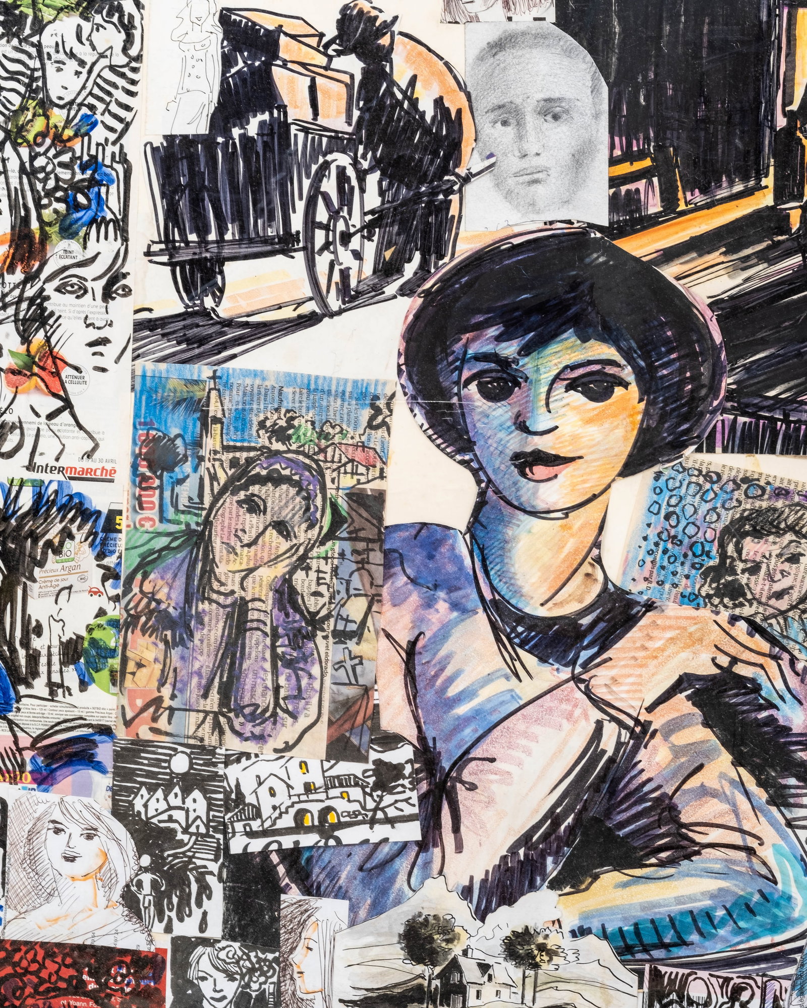 No Reserve: Signed Modern Figurative Mixed Media Collage Painting - 6