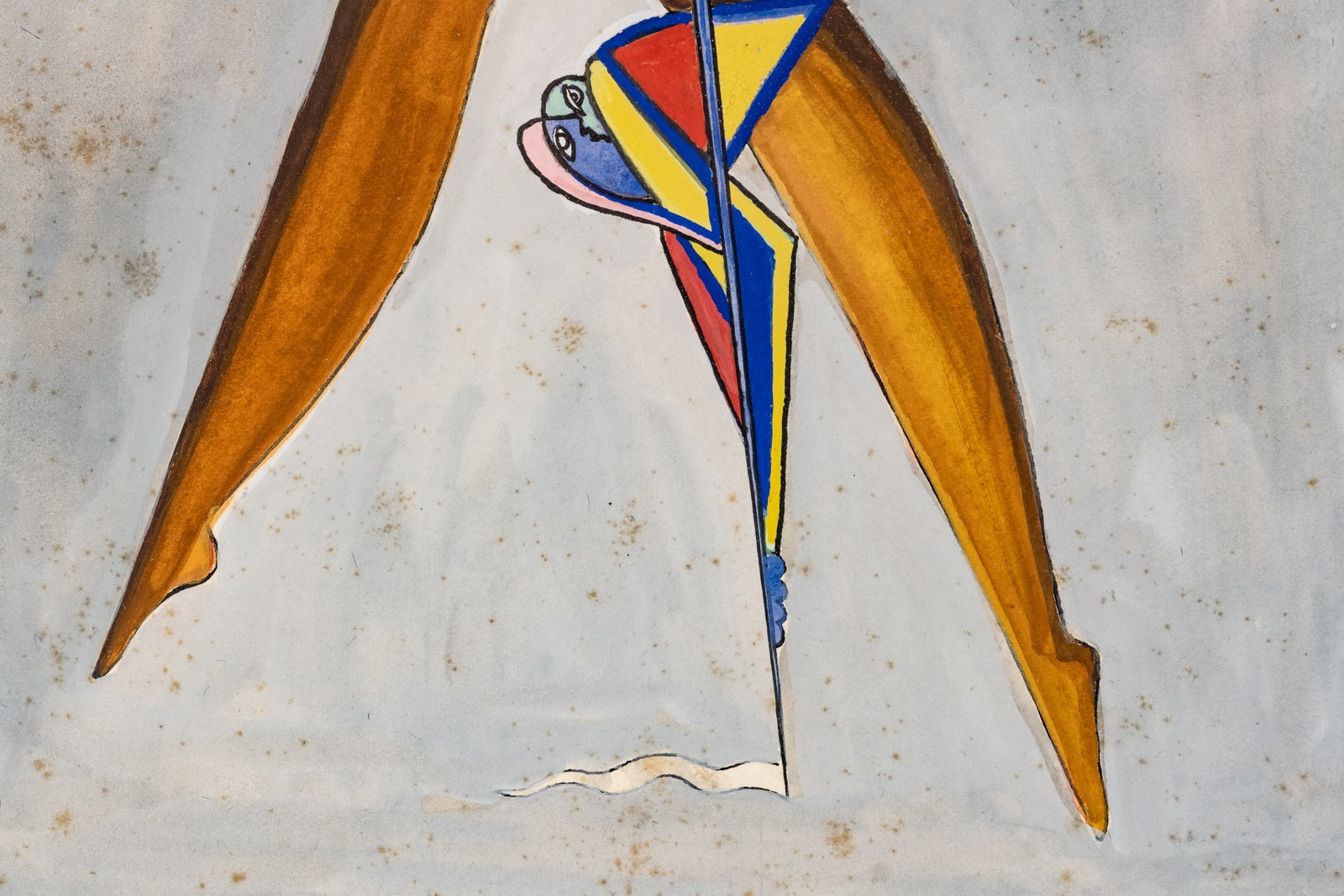 No Reserve: Mystery Artist Signed Mid-Century Surrealist Abstract Figurative Gouache Painting - 8