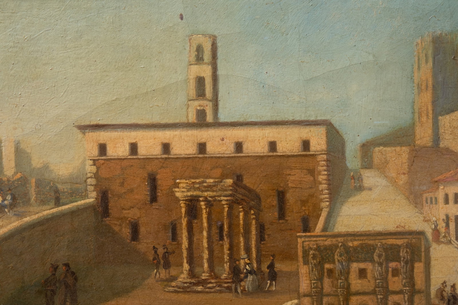 Dominique Danesi Signed Italian Piazza Oil on Canvas Painting, 1845 - 13