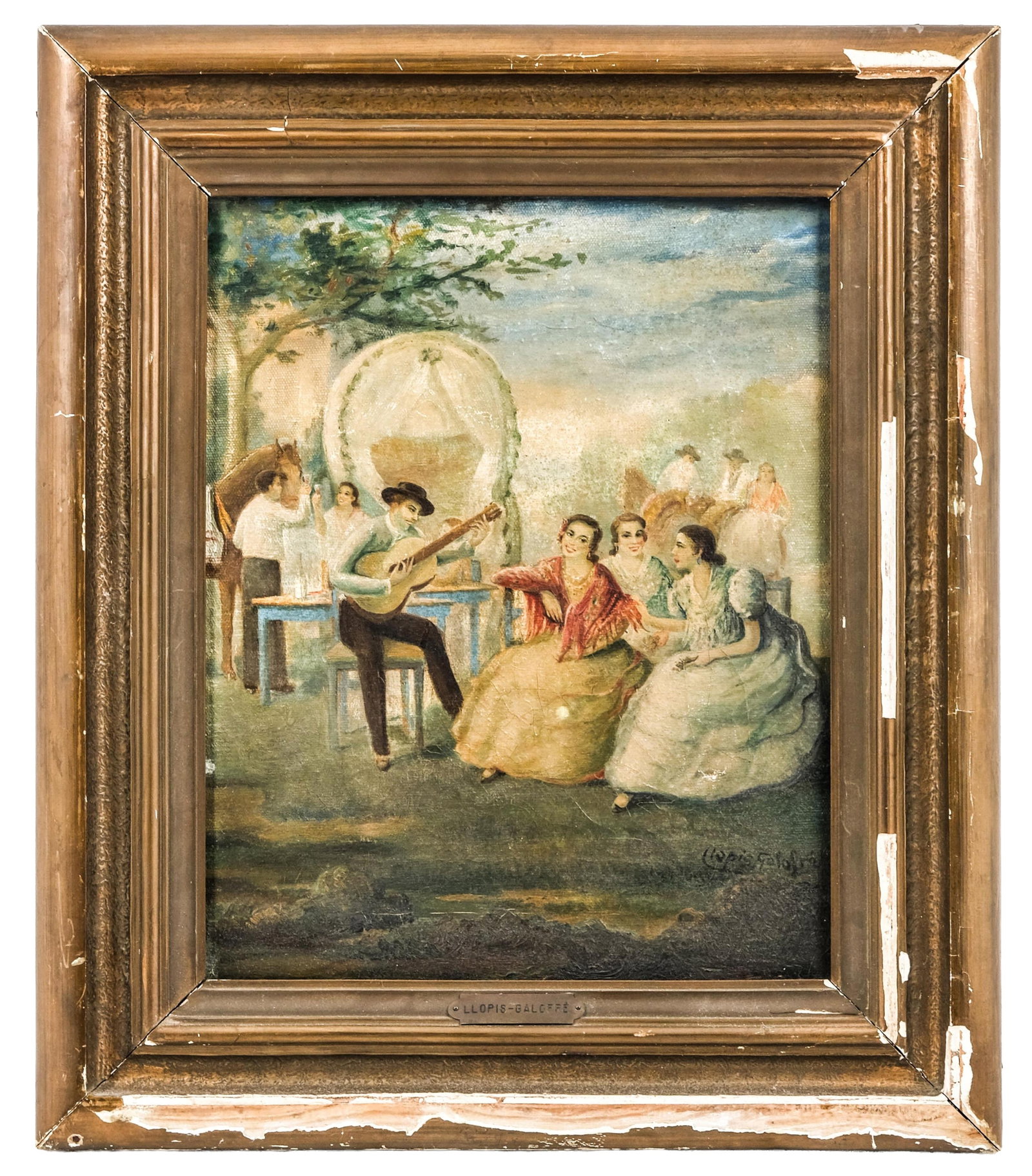 No Reserve: José María Llopis Galofré, Early 20th C. Oil on Canvas Painting, The Entertainers (1 of 14)