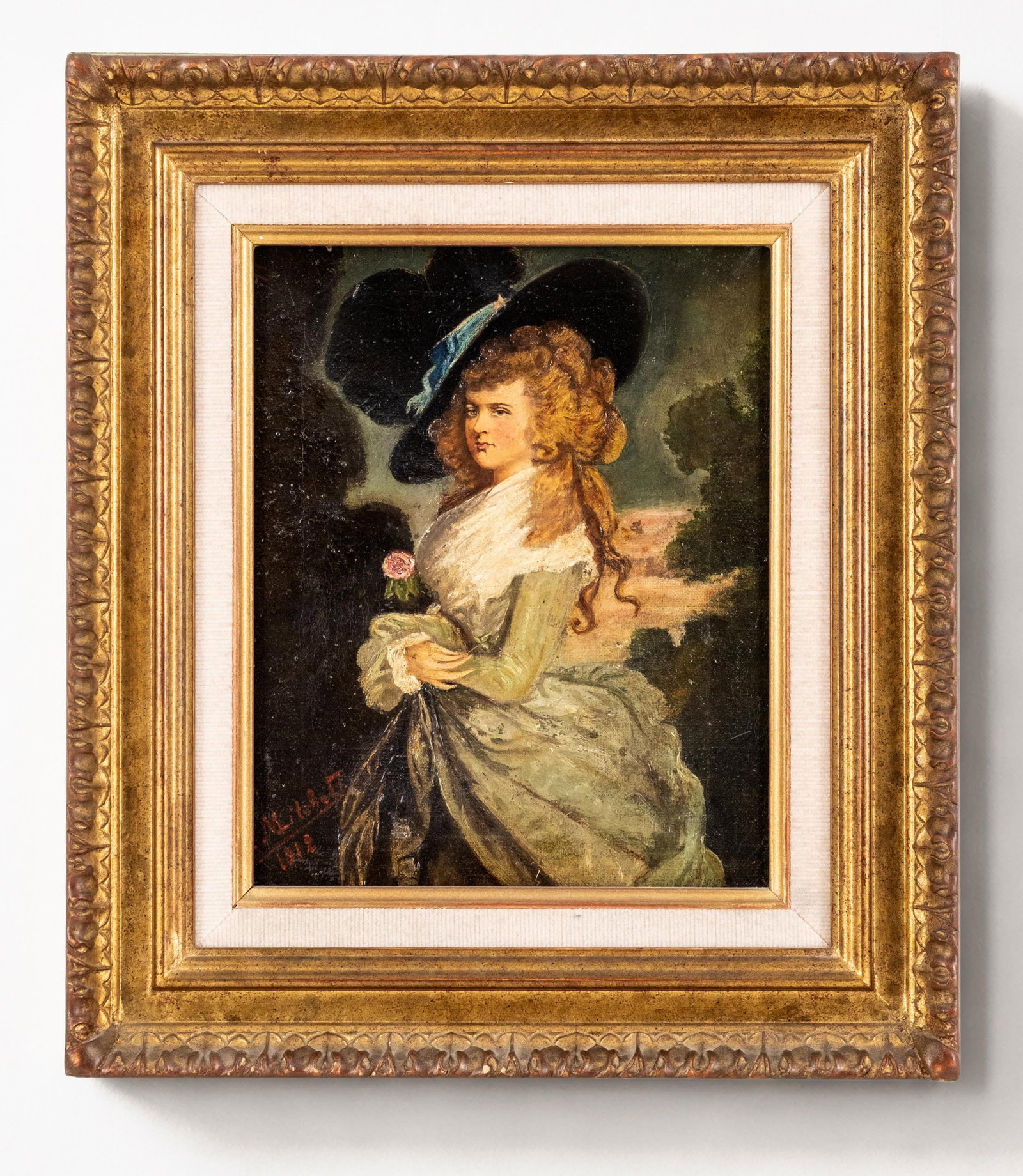 No Reserve: A. Mitchell Signed French 1912 Oil Painting, Portrait of Mme Delfino (1 of 8)