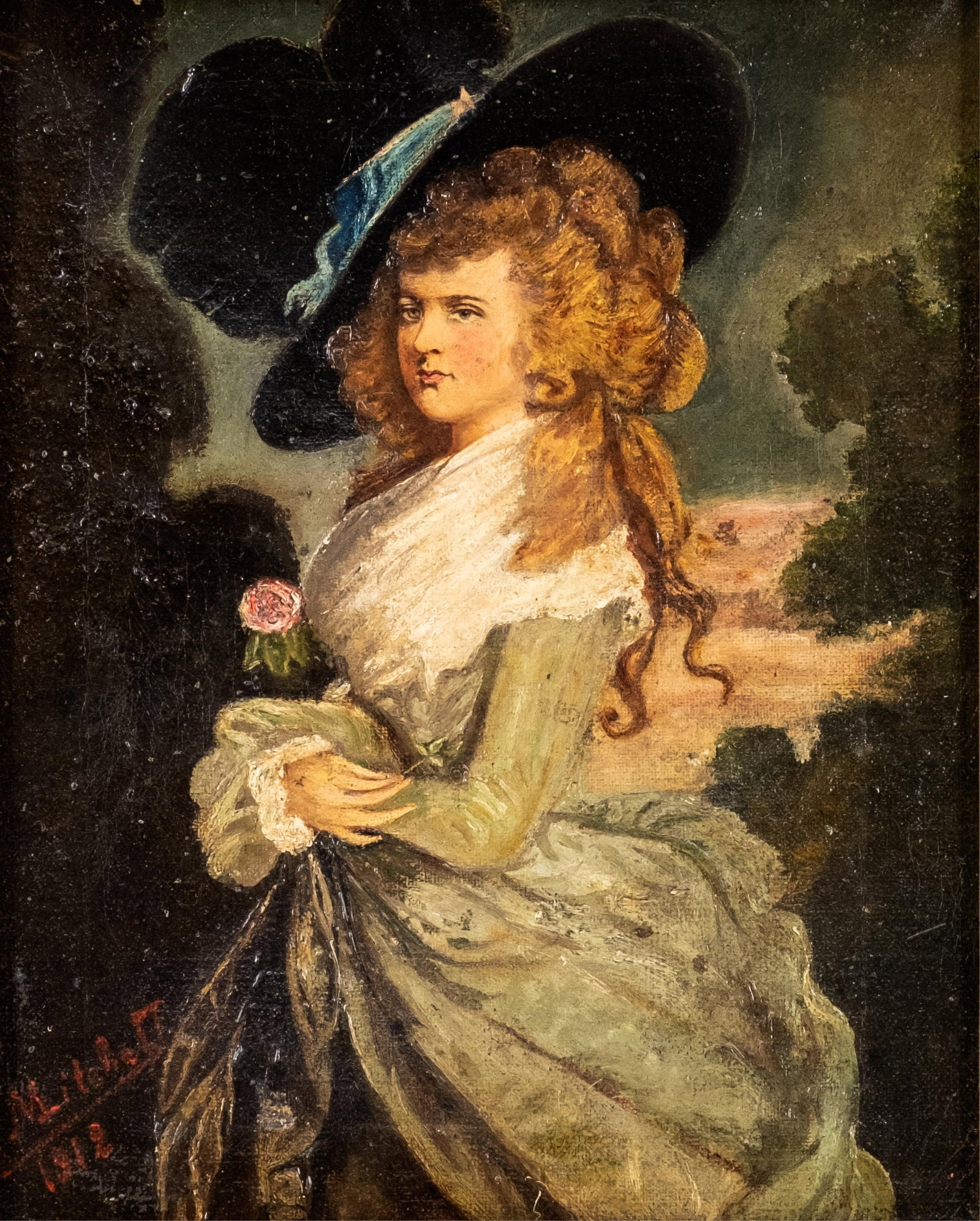 No Reserve: A. Mitchell Signed French 1912 Oil Painting, Portrait of Mme Delfino - 2