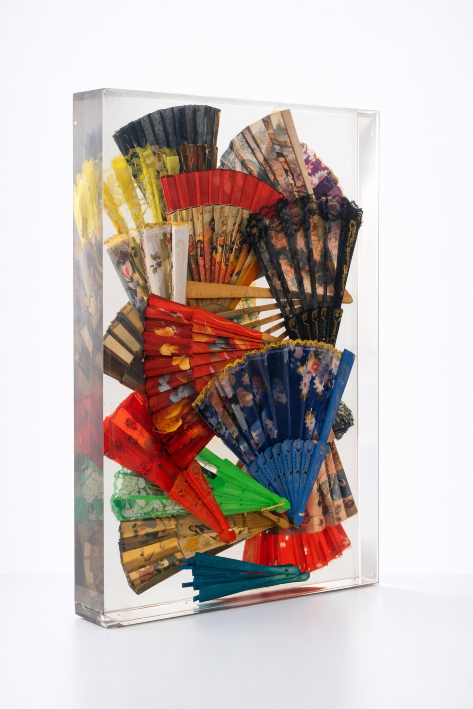 No Reserve: Acrylic-Encased 23.5-inch Tall Fan Sculpture, Signed Illeg. (1 of 10)