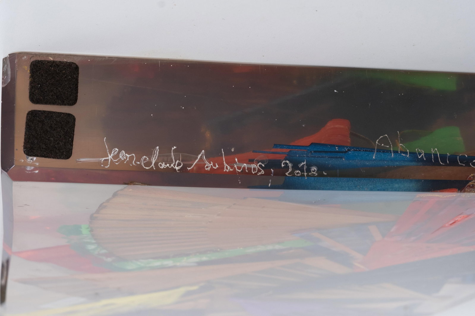 No Reserve: Acrylic-Encased 23.5-inch Tall Fan Sculpture, Signed Illeg. - 9