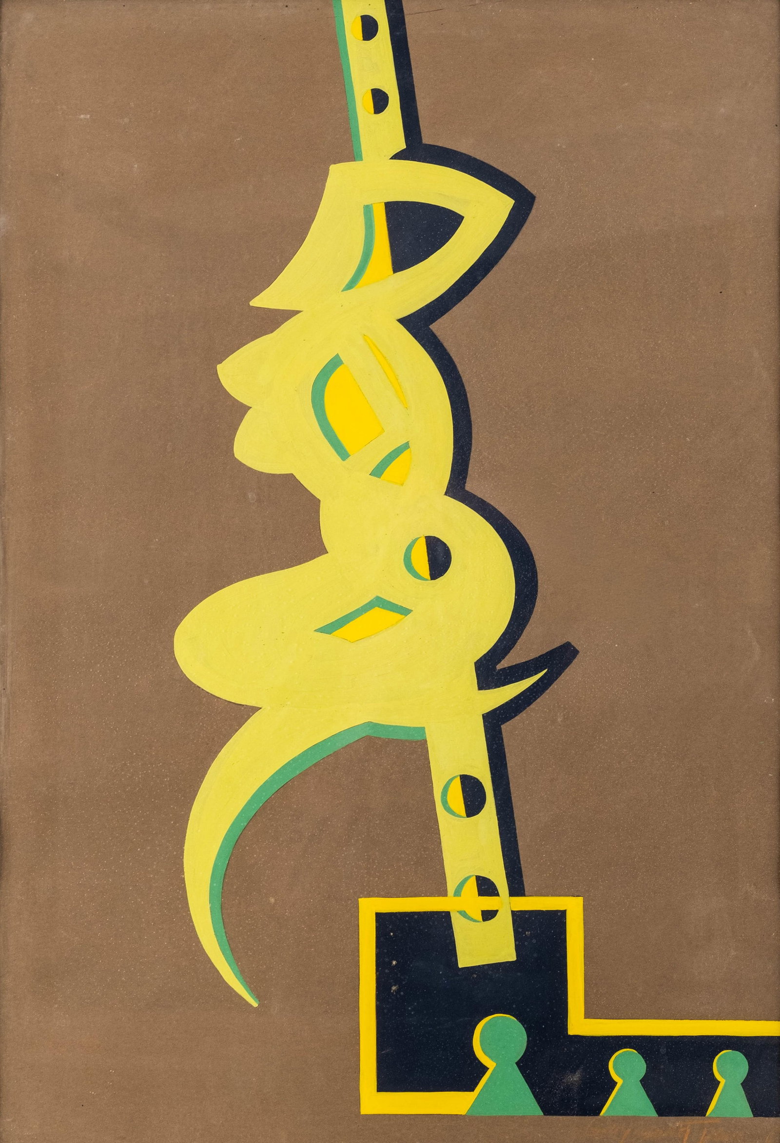 No Reserve: Signed Gouache Abstract Modernist Composition Painting - 2