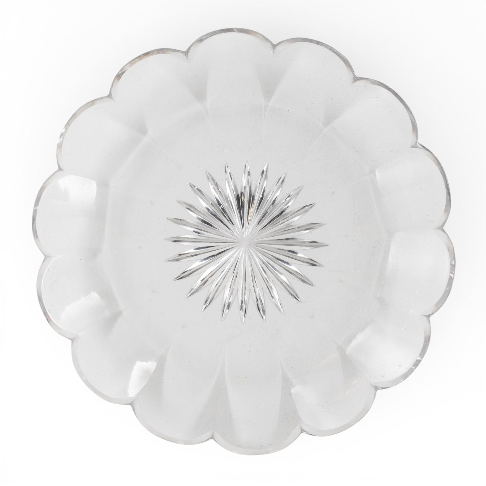 No Reserve: Large 13-in 19th century Cut Crystal Scalloped Center Plate (1 of 5)