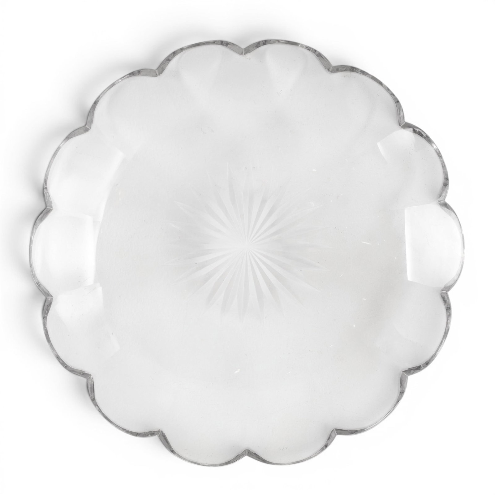 No Reserve: Large 13-in 19th century Cut Crystal Scalloped Center Plate - 5