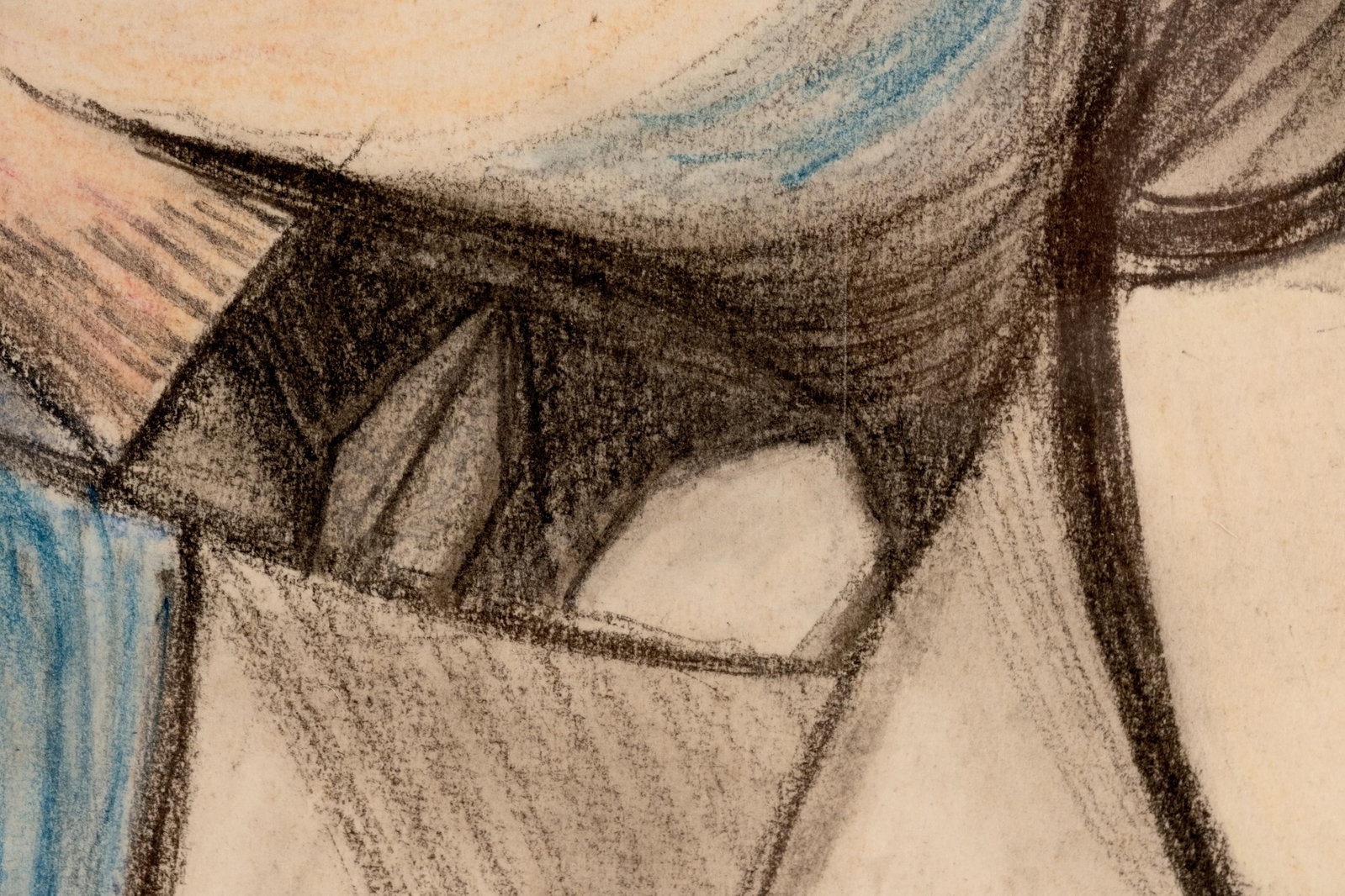 Cubist Modernist Charcoal and Pastel Portrait Painting, Signed and dated 1943 - 6