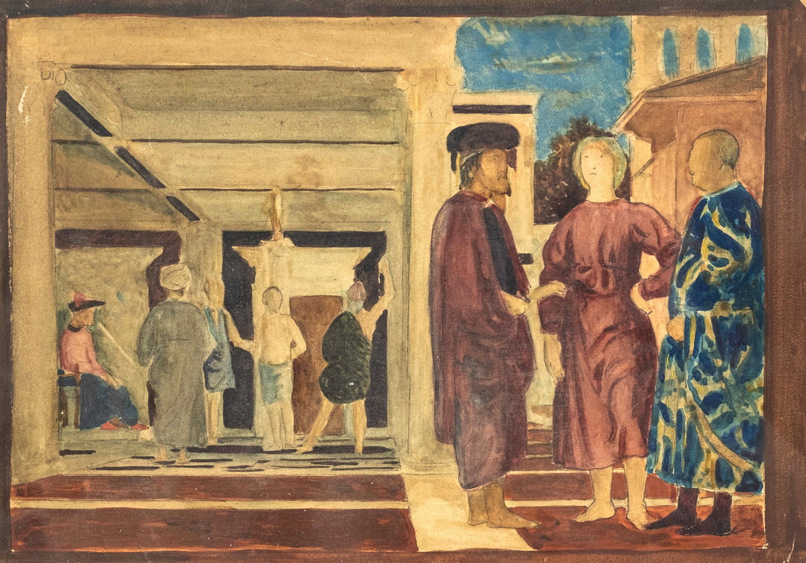 No Reserve: After Piero della Francesca 'The Flagellation of Christ' Watercolor Study (1 of 5)