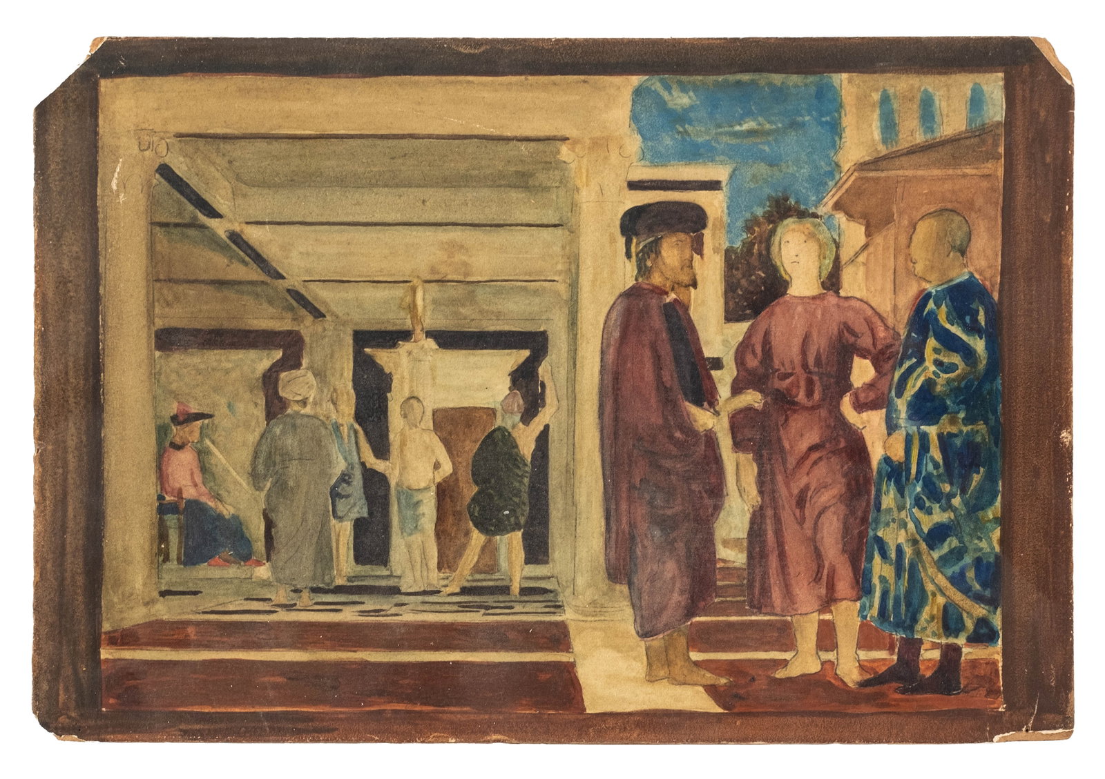 No Reserve: After Piero della Francesca 'The Flagellation of Christ' Watercolor Study - 2