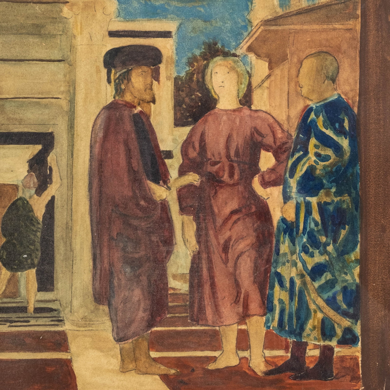 No Reserve: After Piero della Francesca 'The Flagellation of Christ' Watercolor Study - 4